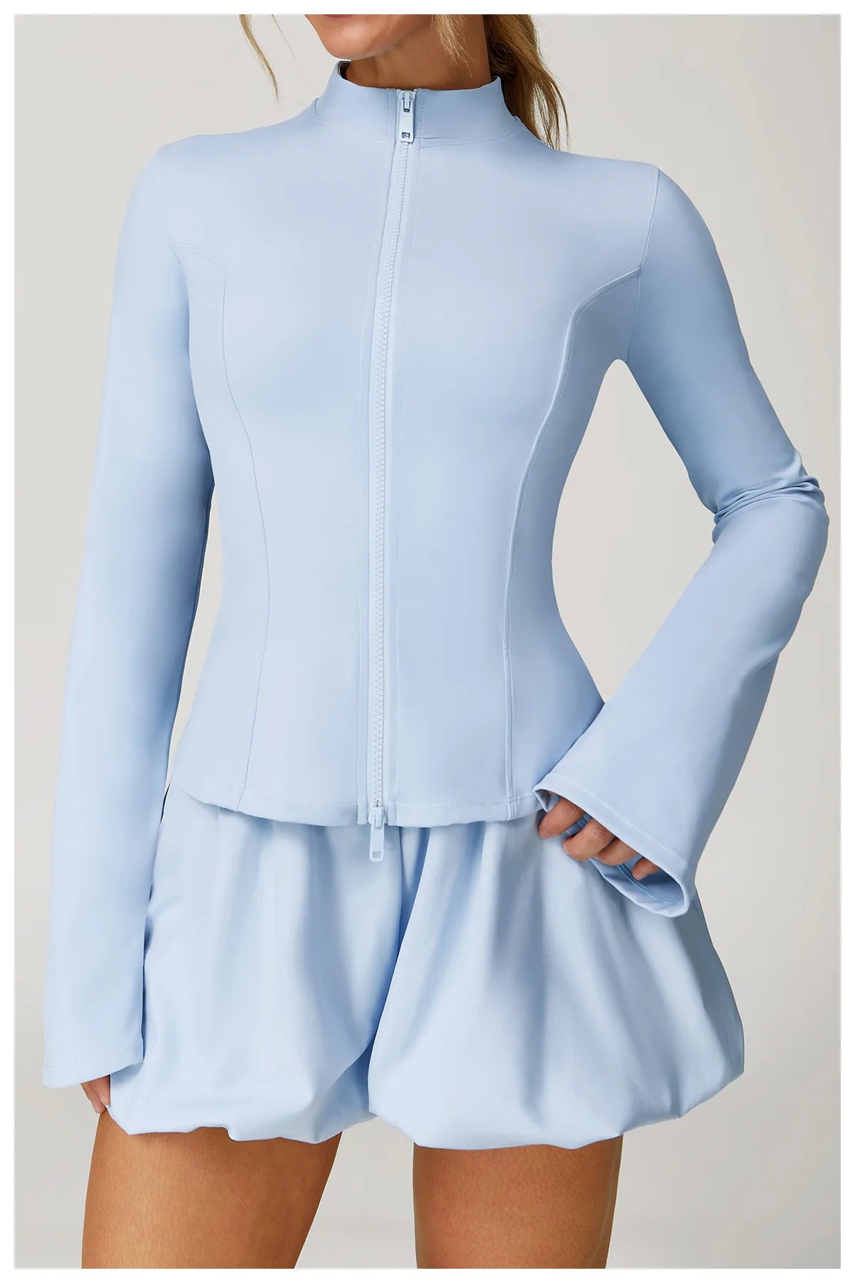 Summer Yoga Suit Women's High-end Standing Collar Long Sleeved Sports Jacket Running Training Fitness Top Windproof Running Suit