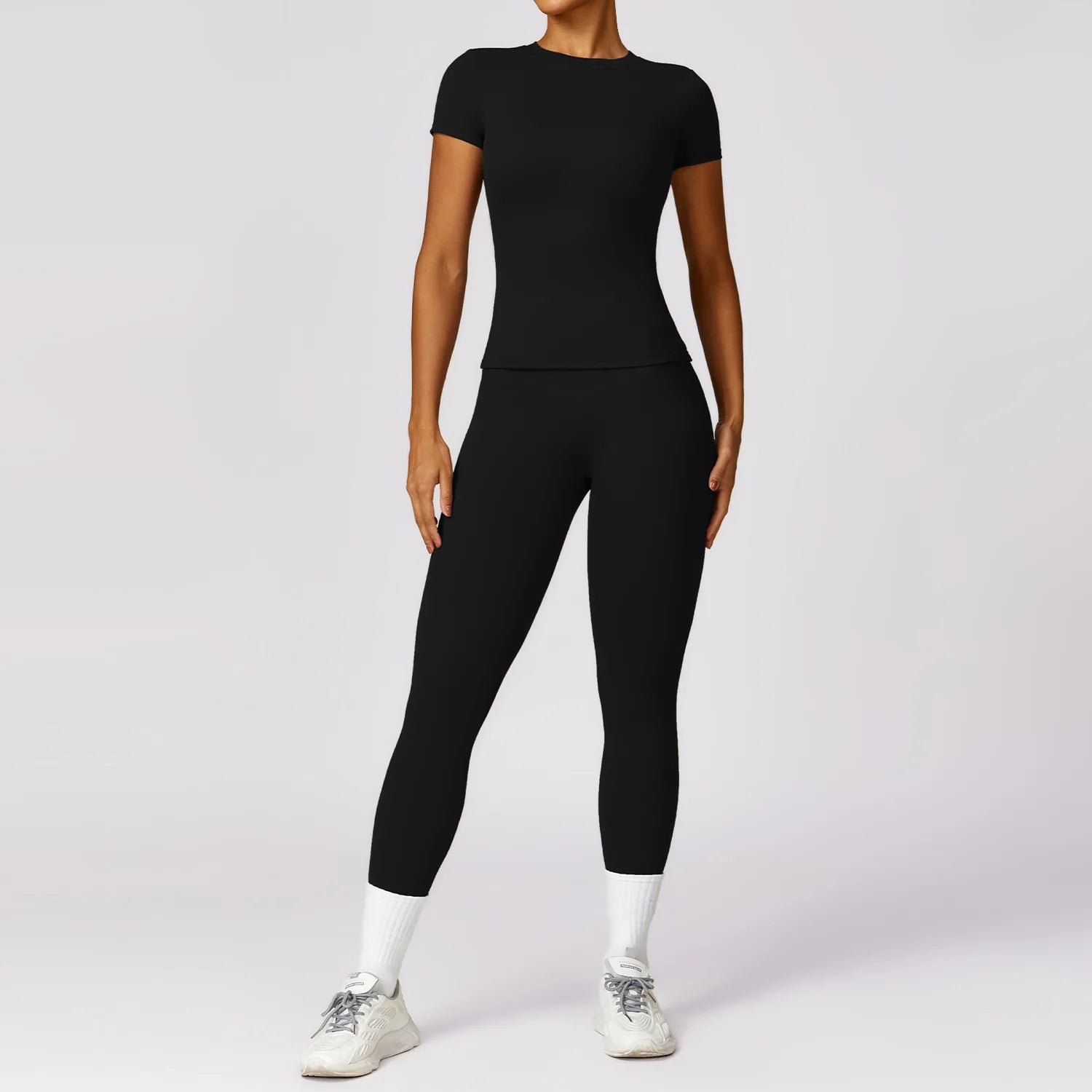 2PCS Yoga Set Workout Sets Women Clothes Gym Tracksuit Push Up Fitness Running Sportwear Sport Bra Short Sleeved Leggings Suit
