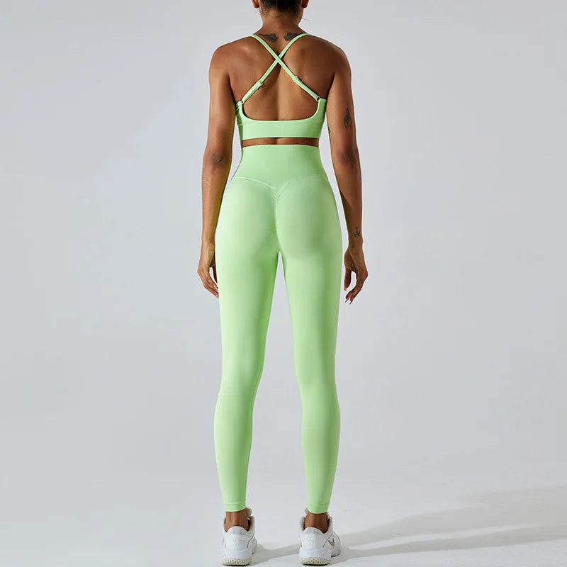 Women's Tracksuit Seamless Fitness Suit 2PCS Yoga Set Sportswear Workout Sports Bra High Waist Leggings Gym Clothing Sports Suit