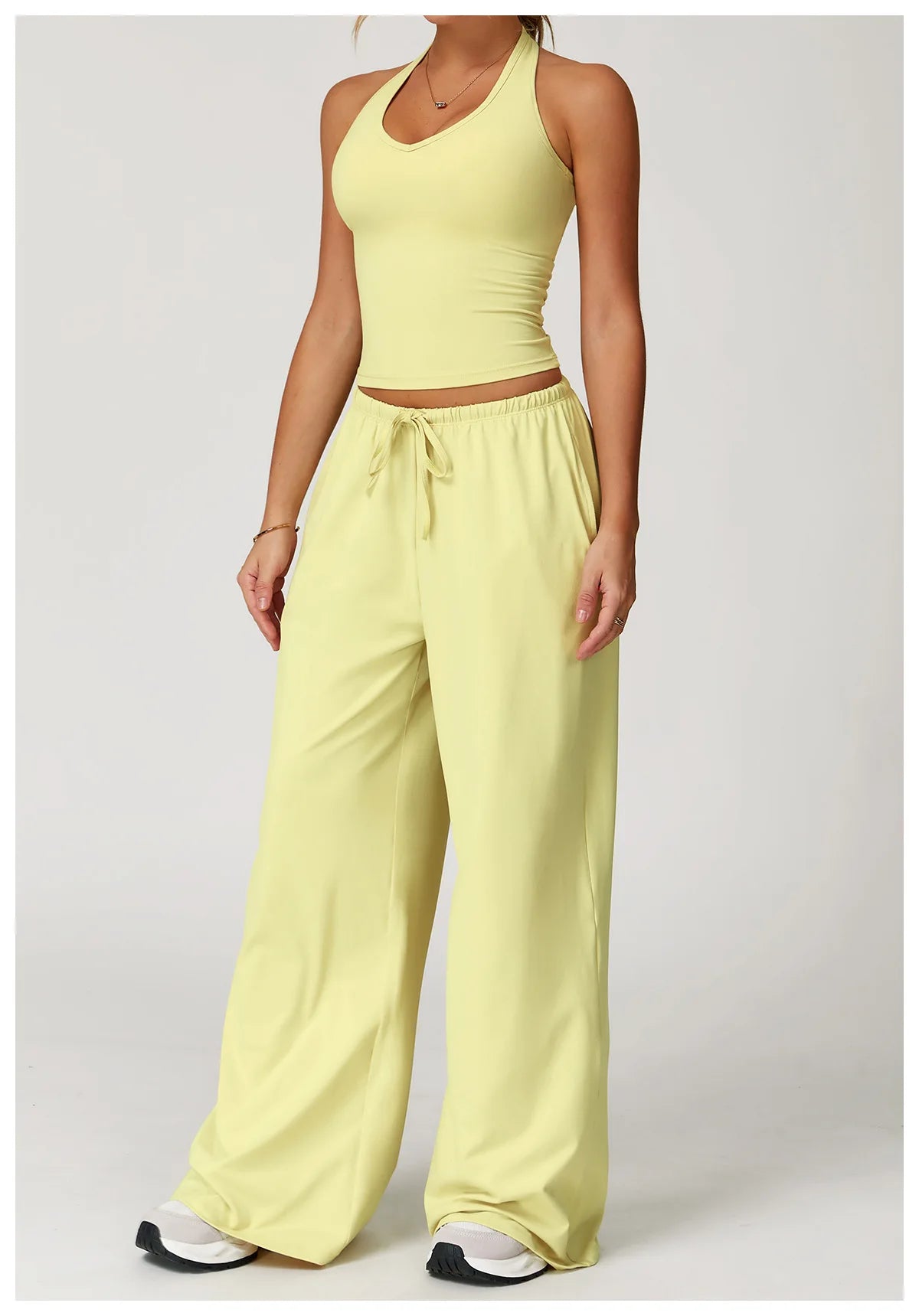 High Waist Yoga Pants Women's Hanging Wide Leg Loose Casual Pants Women's Sports Pants Fitness Running Elastic Drawstring Pants