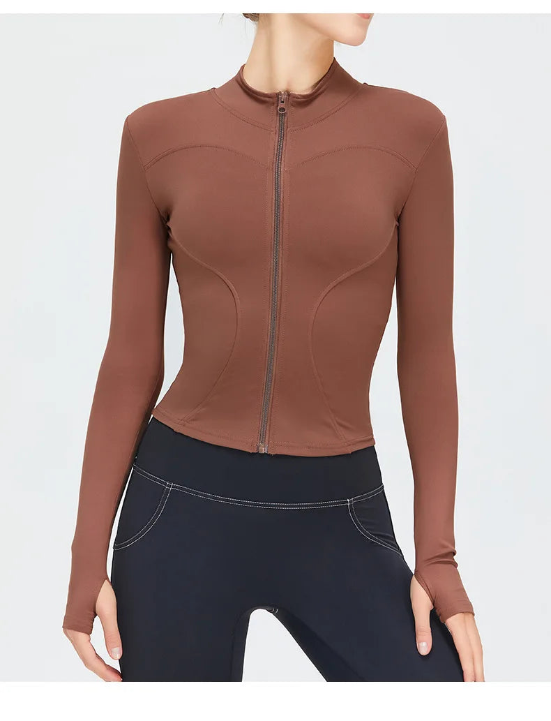 Zipper Jacket Women Sports Long Sleeve Push Up Fitness Yoga Shirt Gym Top Activewear Running Coats Workout Clothes Woman Jacket