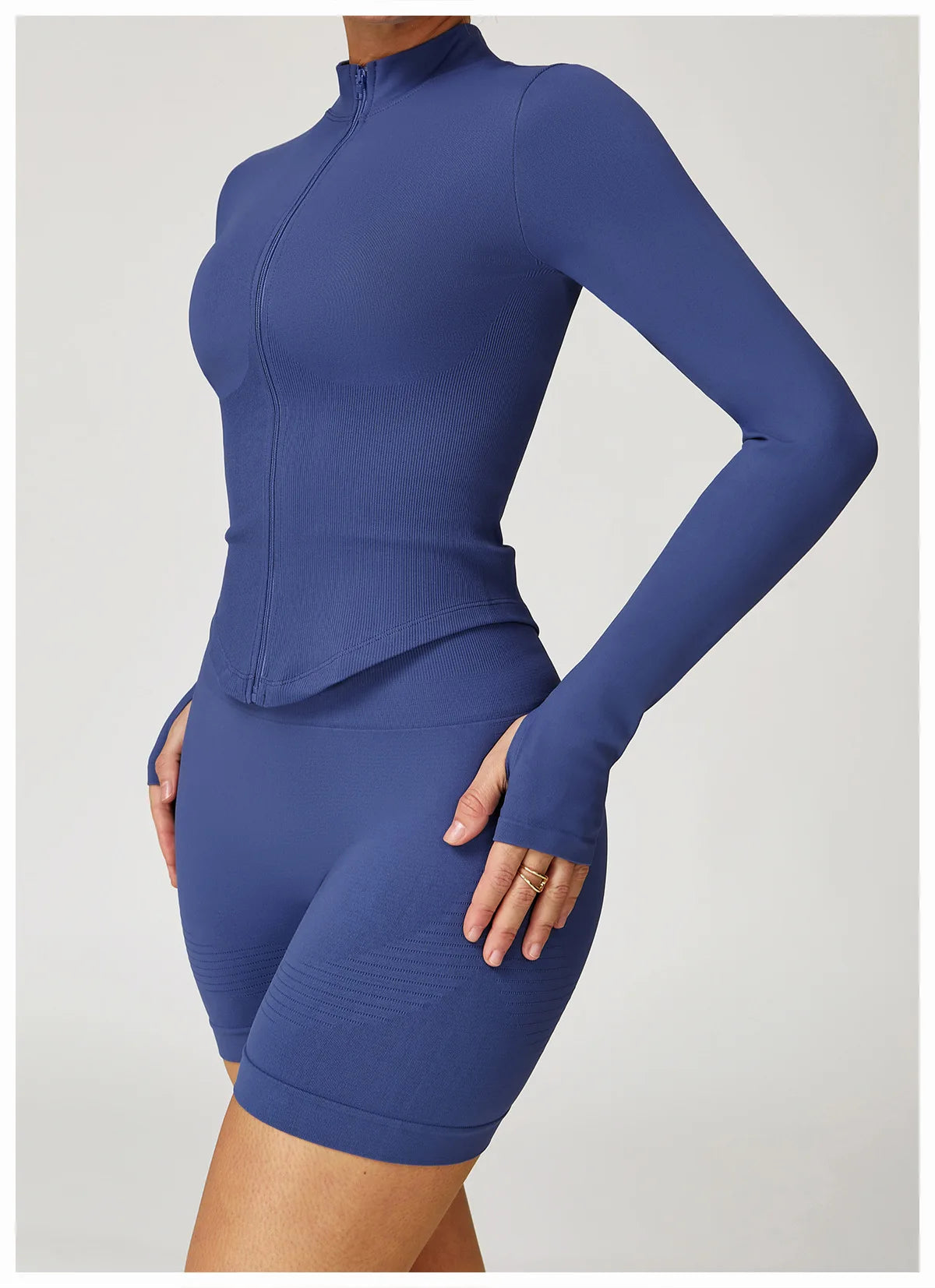 Ribbed Yoga Tops Women's Yoga Long Sleeved Standing Collar Sports Jacket Running Training Fitness Top Gym Workout Running Shirt