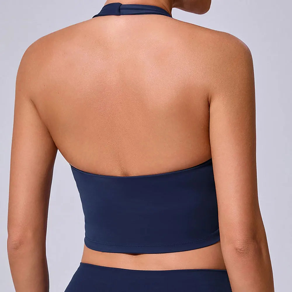 Women Hanging Neck Yoga Sports Bra Breathable Shock Proof Gym Workout Fitness Push Up Top Yoga Running Sportswear Vest Bra
