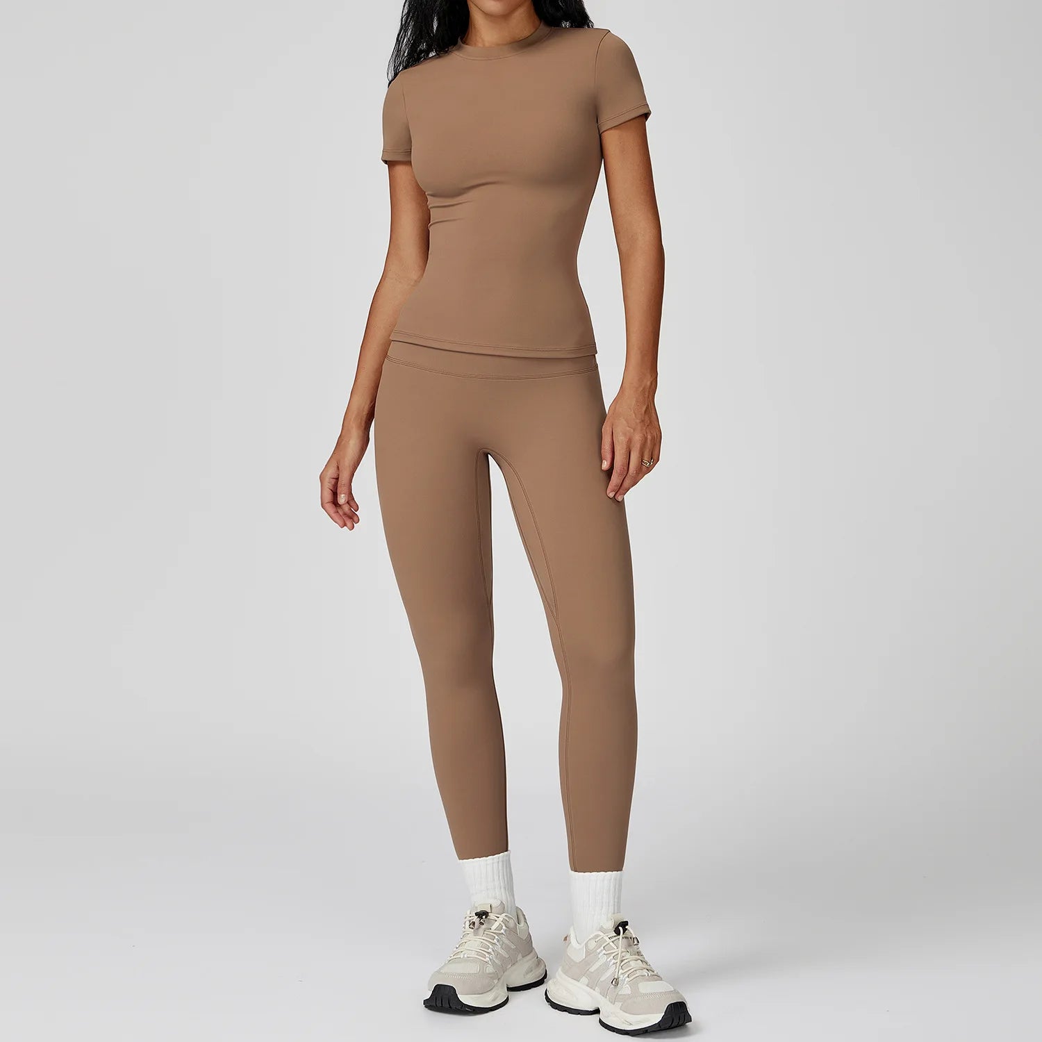 2PCS Yoga Set Sports Suit For Women Fitness Short Sleeve Tracksuits Sports Bra High Waist Leggings Gym Sports Clothes Sportswear