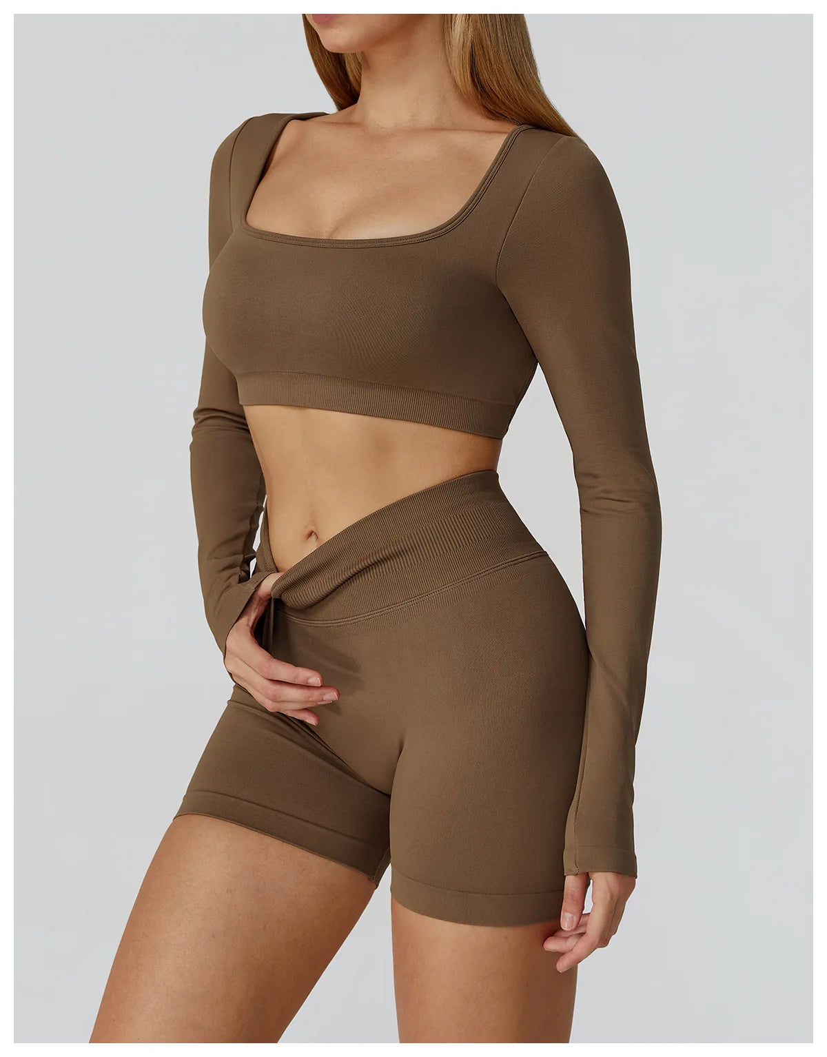 Seamless Casual Quick Dry Sportswear Women Square Neck Gym Top Women Fitness Sports Crop Top Female Long Sleeve Yoga Clothing