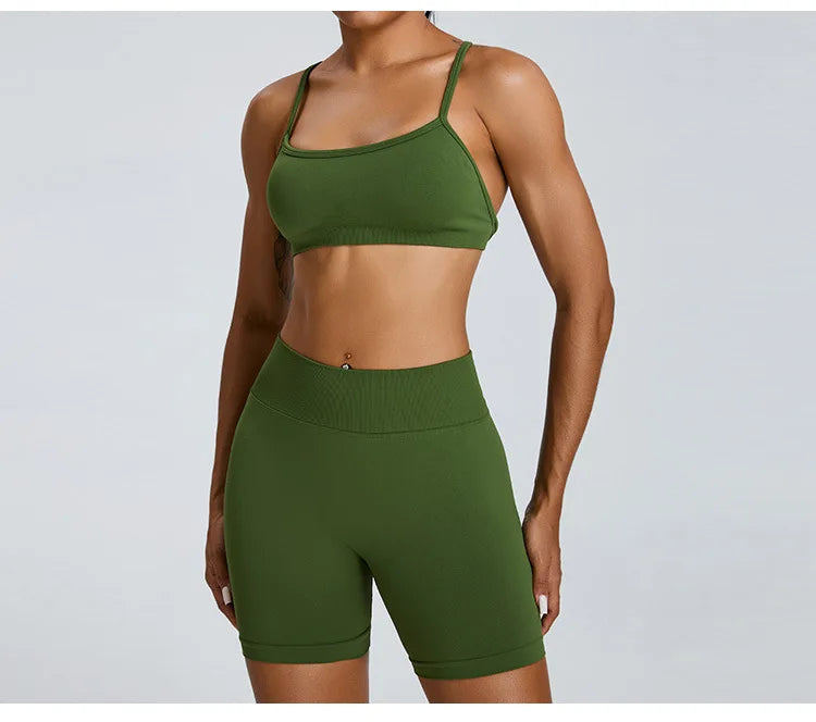 Seamless Soft Cross Back Women Sports Underwear Fitness Bra Tights Yoga Vest High Strength Shockproof Gym Sports Top Push Up Bra