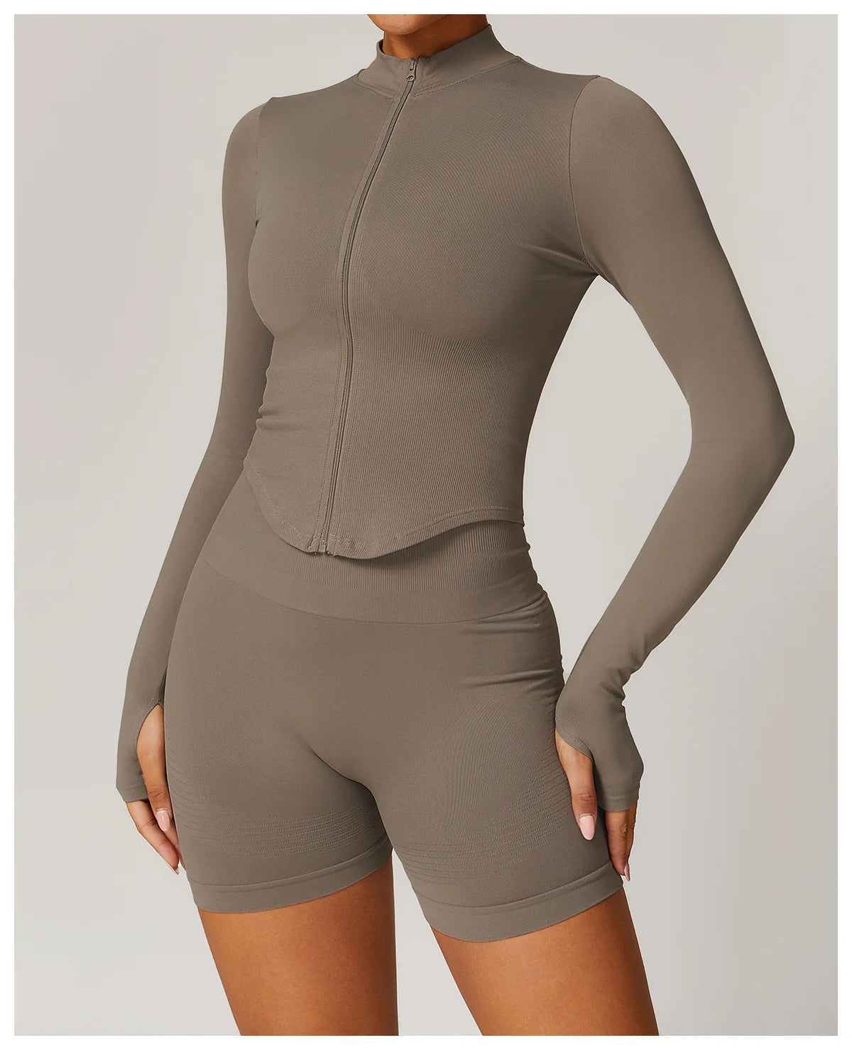 Ribbed Yoga Tops Women's Standing Collar Yoga Long Sleeved Sports Jacket Running Training Fitness Top Gym Workout Running Shirt