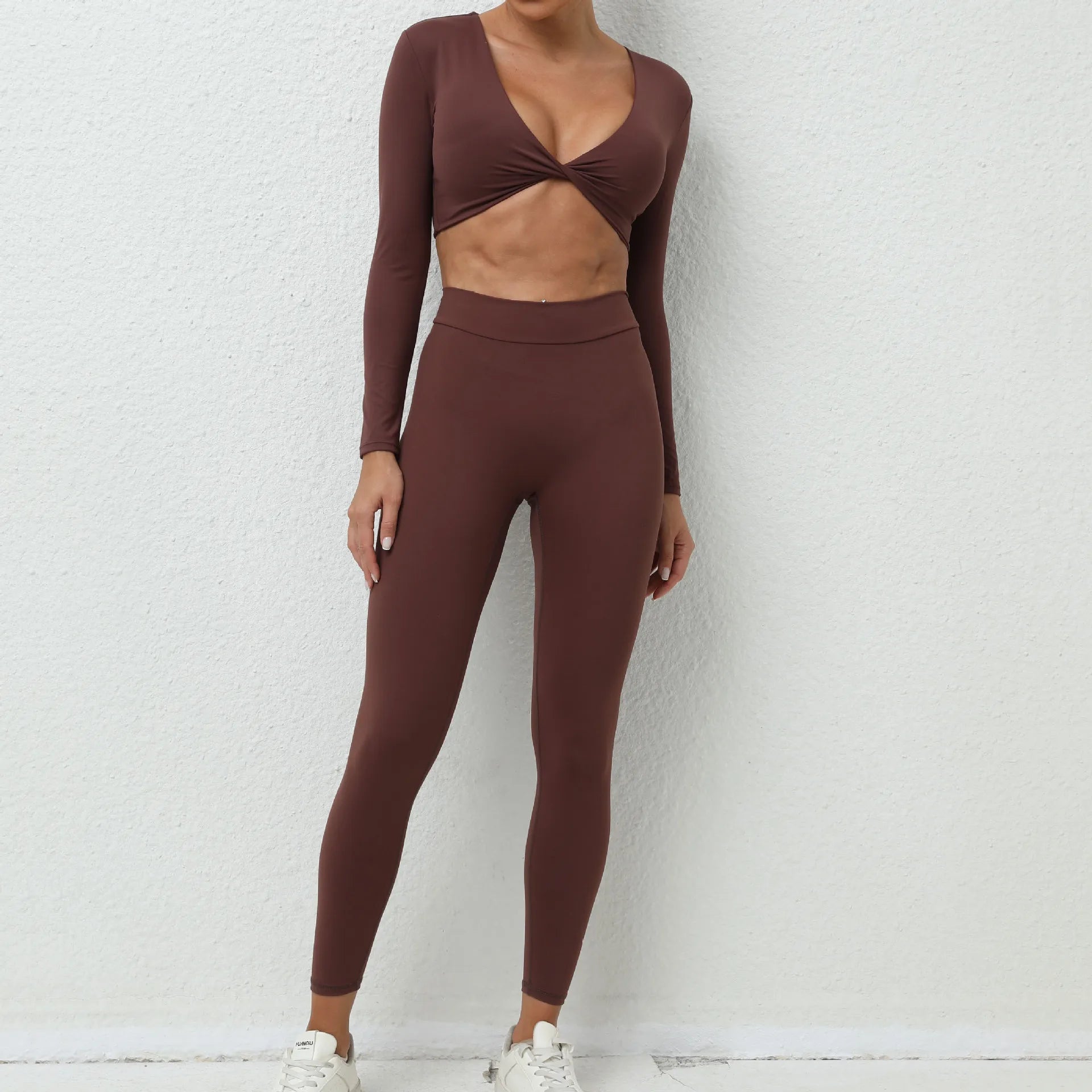 Yoga Set 2PCS Women Tracksuit Workout Set Sportswear Gym Clothes Fitness Long Sleeve High Waist Leggings Set Sports Suit