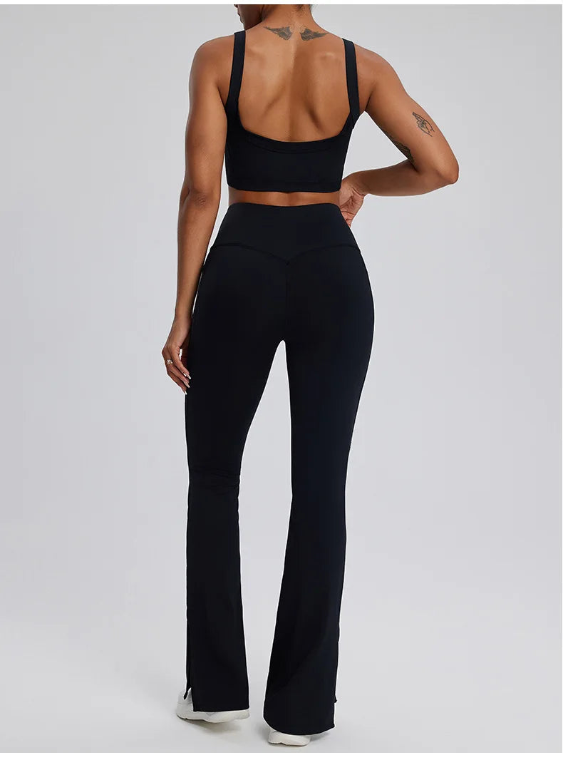 2PCS Yoga Suit Gym Set Women Clothes Running Tracksuit Workout Long Sleeve High Waist Bell-bottoms Sports Shirt Yoga Clothing