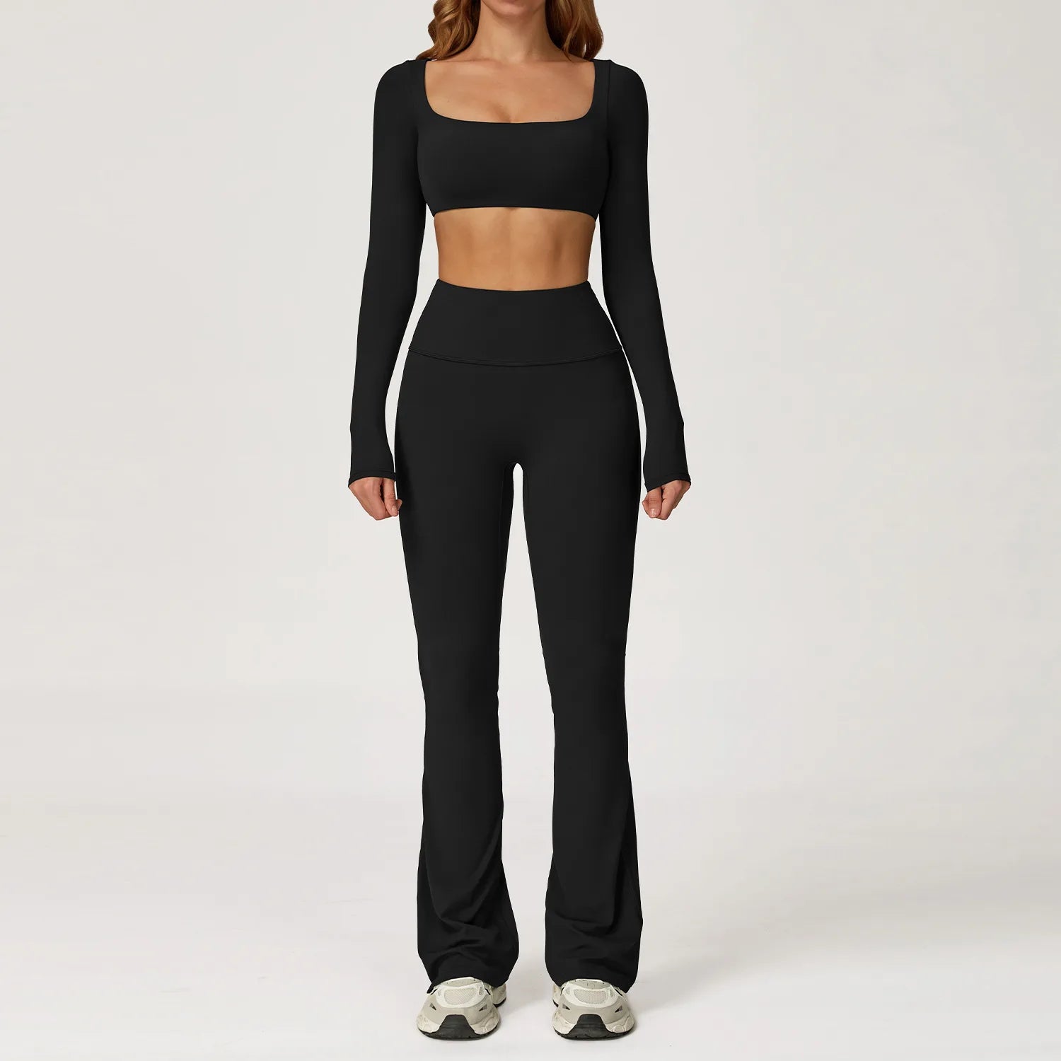 Women Yoga Set 2PCS Sportswear Push Up Workout Clothes Athletic Wear Gym Legging Fitness Bra Crop Top Long Sleeve Sports Suits