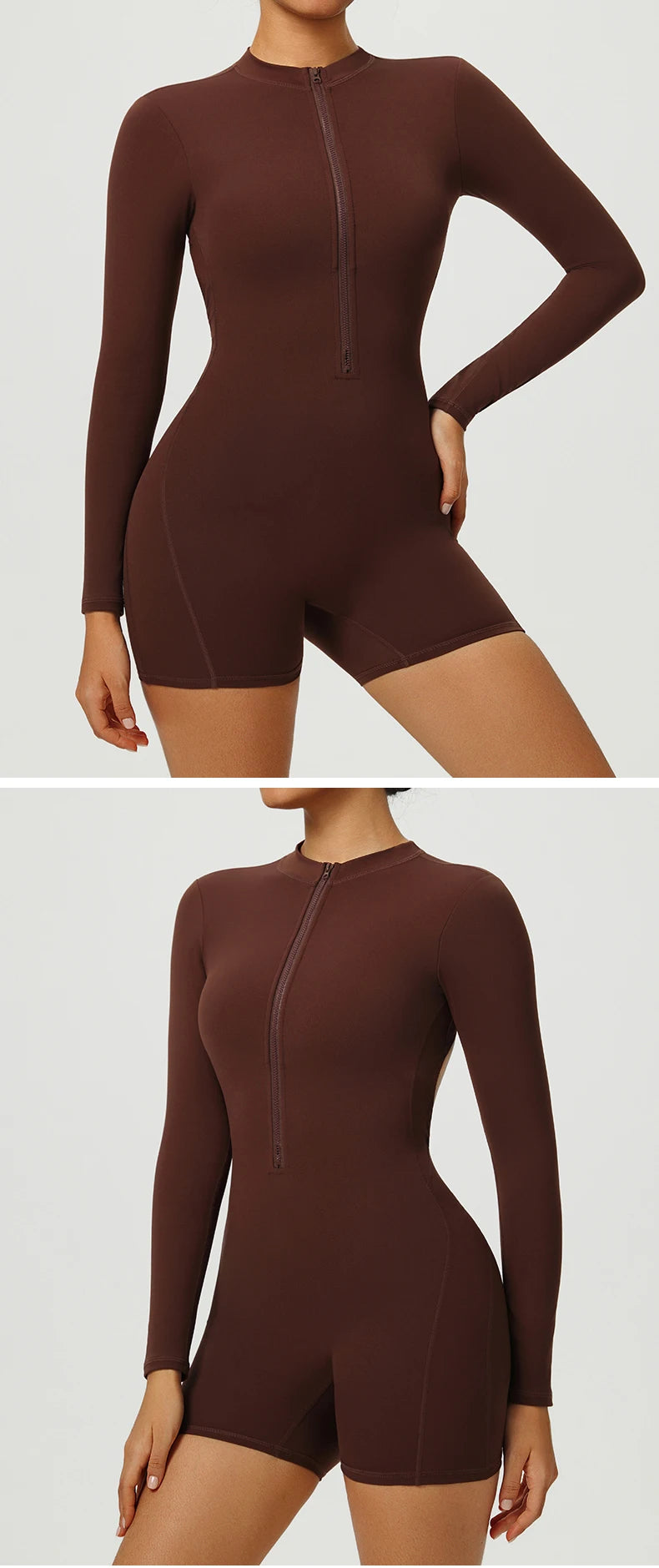 Zipper Yoga Jumpsuits Sports Overalls Fitness Long-Sleeved One-Piece Workout Romper Running Gym Tracksuits for Women Sportswear