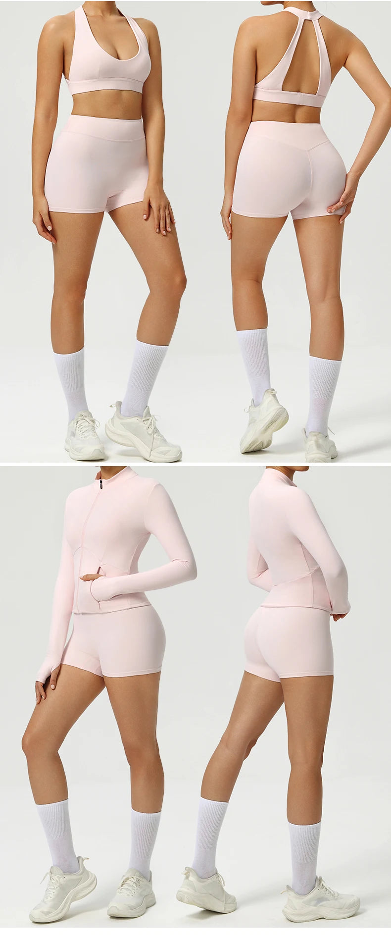Women 2PCS Yoga Set Workout Sets Sportswear Gym Clothing Fitness Zipper Long Sleeve High Waist Leggings Sports Suits Yoga Suit