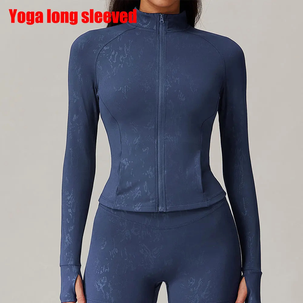 Zipper Jacket Women Yoga T-shirts Crop Tops Solid Sports Top Long Sleeve Running Shirts Sexy Quick Dry Fitness Gym Sport Wear