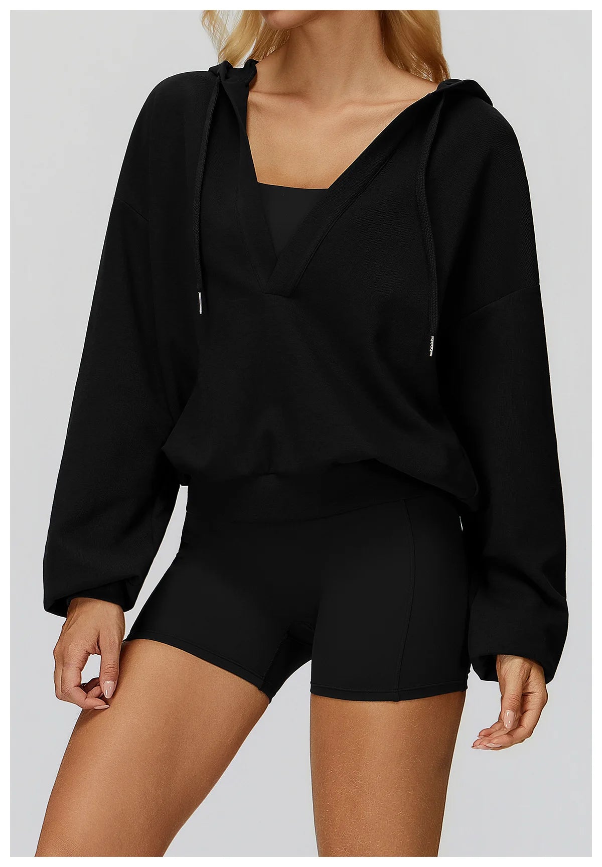 Autumn New Yoga Long Sleeved Women's Hooded Jacket V-neck Loose and Comfortable Outerwear Outdoor Running Workout Sports Jacket