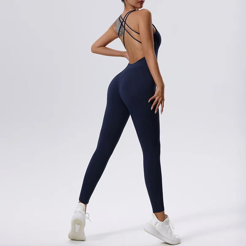 New Yoga Suit Gym Set Women Training Sportswear Women Sports Jumpsuit Fitness Rompers Stretch Female Push Up Workout Bodysuits