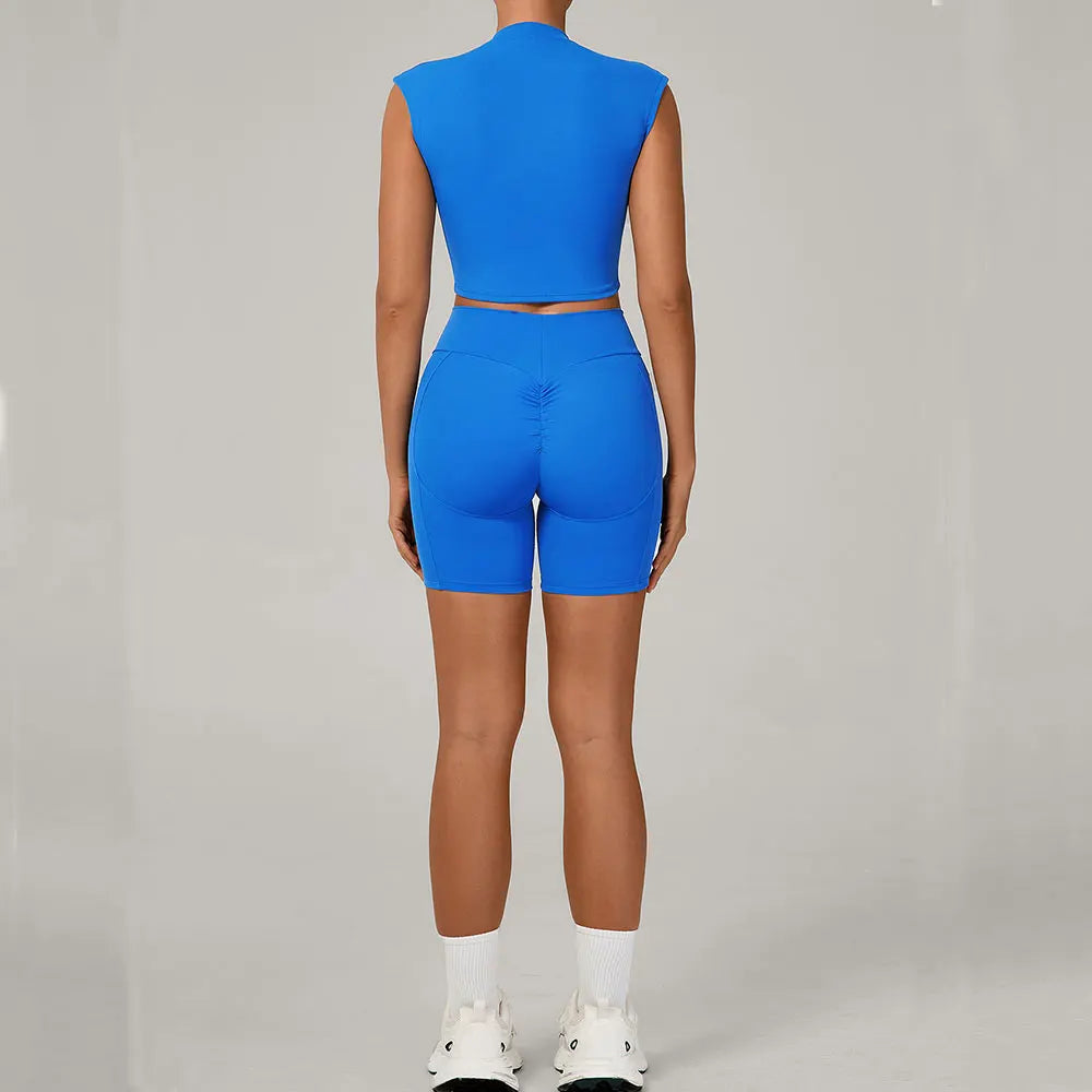 Yoga Sets Workout Sets Women Tracksuit 2 Pieces Gym Suits Yoga Short Sleeves High Waist Shorts Outfits Running Fitness Clothes