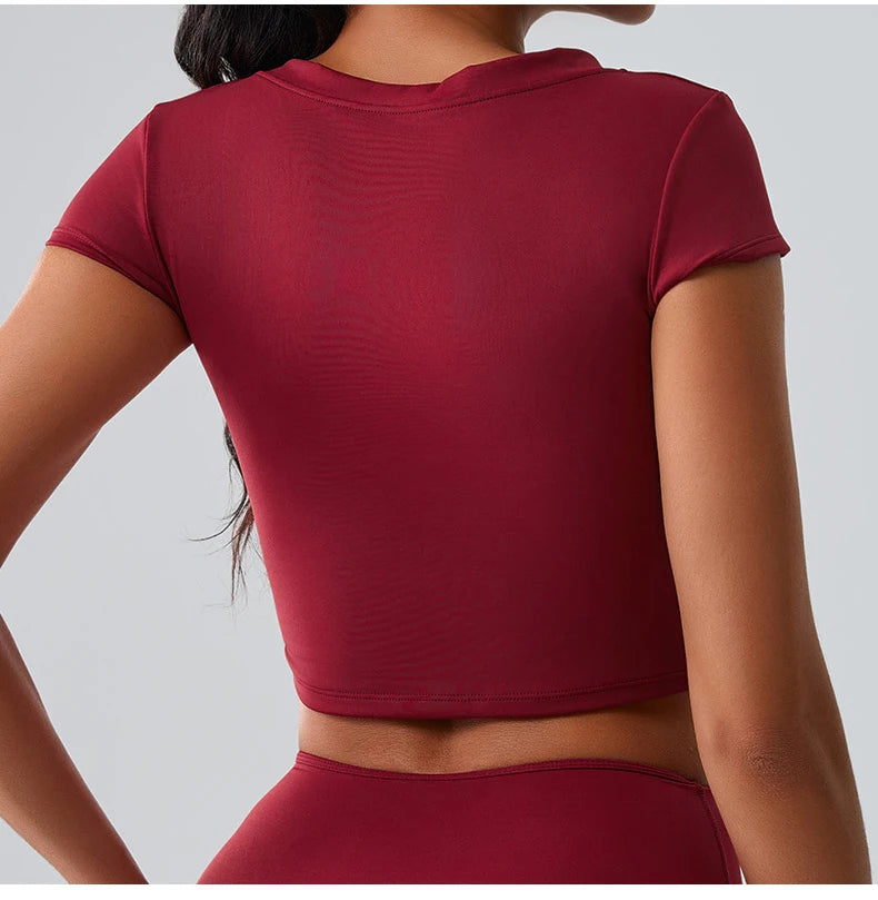 Women Yoga Top Sexy Sport T Shirts Fitness Clothes Workout Short Sleeve Yoga Shirt Gym Top Running Active Wear Push Up Sport Top