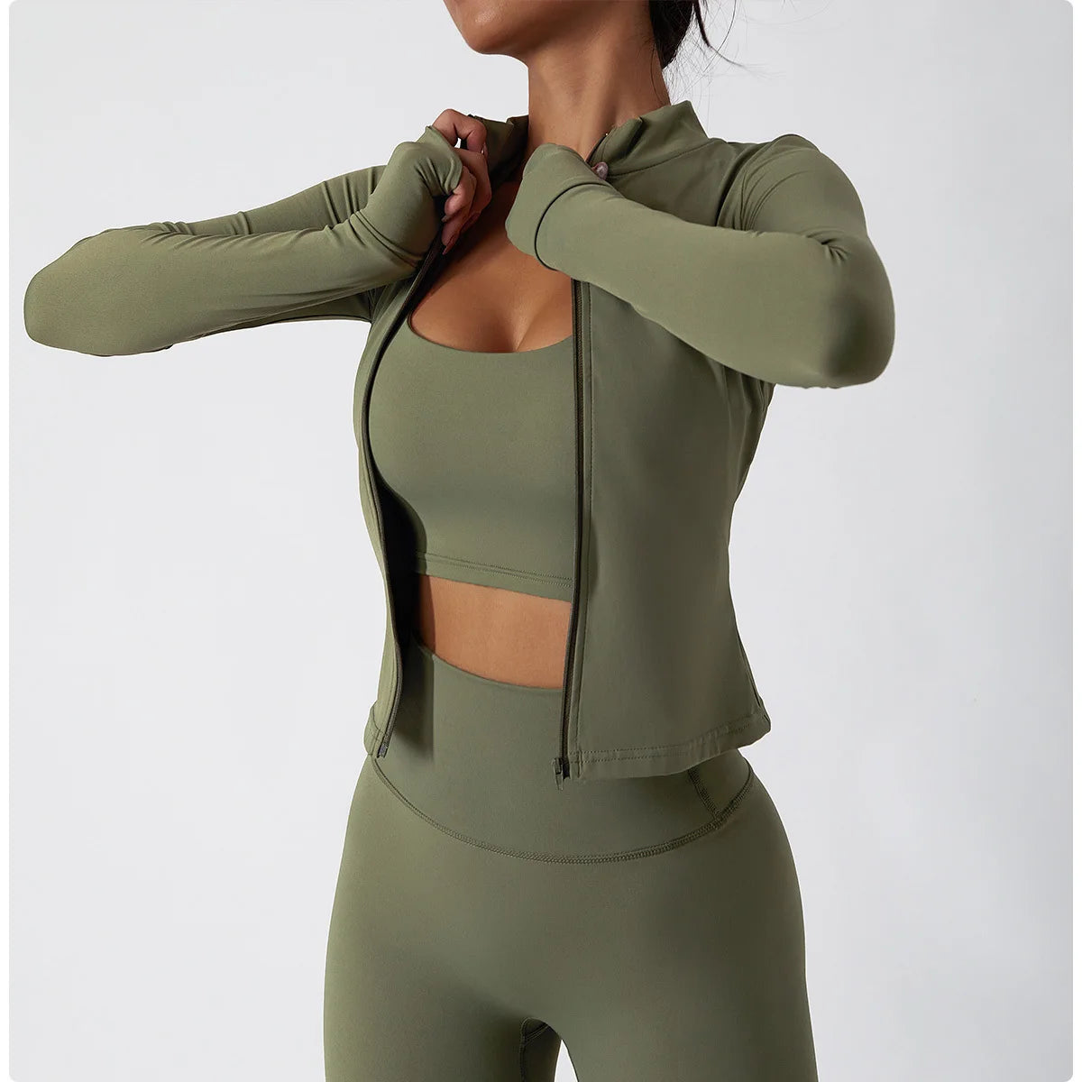 Zipper Yoga Shirts For Women Jacket Long Sleeve Fitness Running Gym Clothes Workout Dry Fit Breathable High Elastic Sports Top