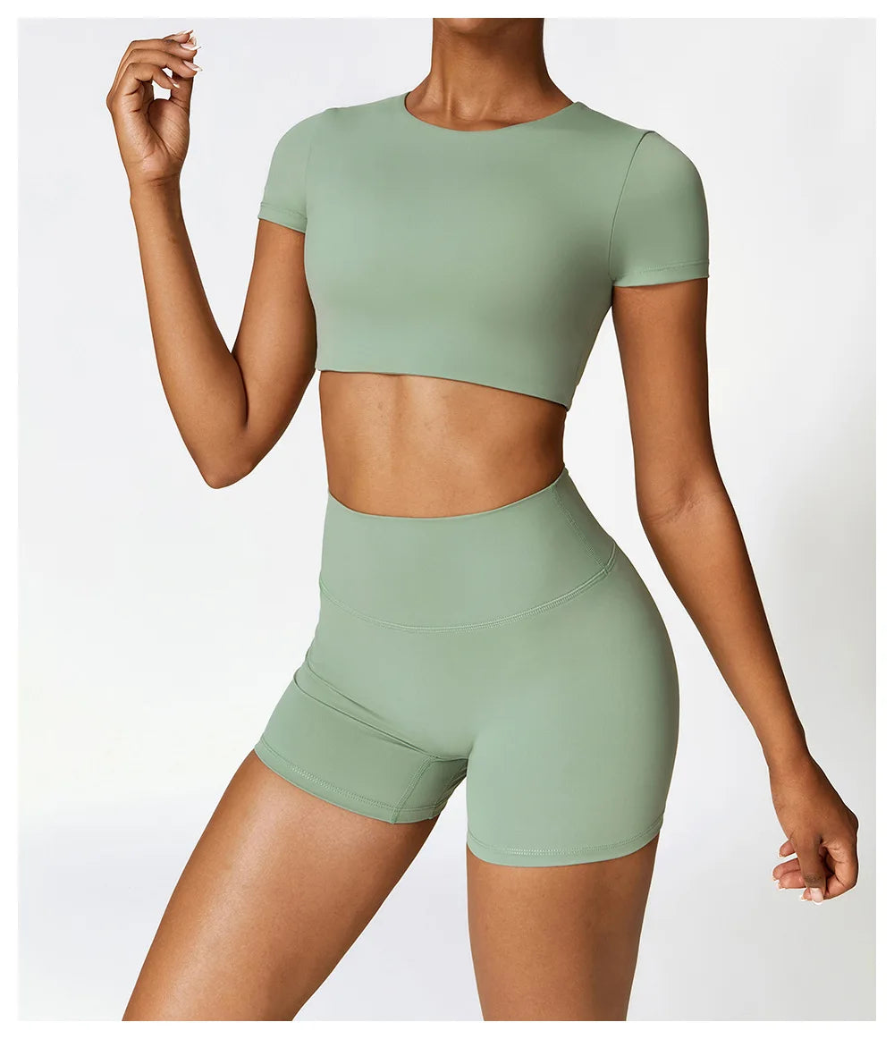 Yoga Top Women Sport T Shirts Push Up Fitness Clothes Short Sleeve Yoga Shirt Gym Top Running Active Wear Sport Top Femme Tights