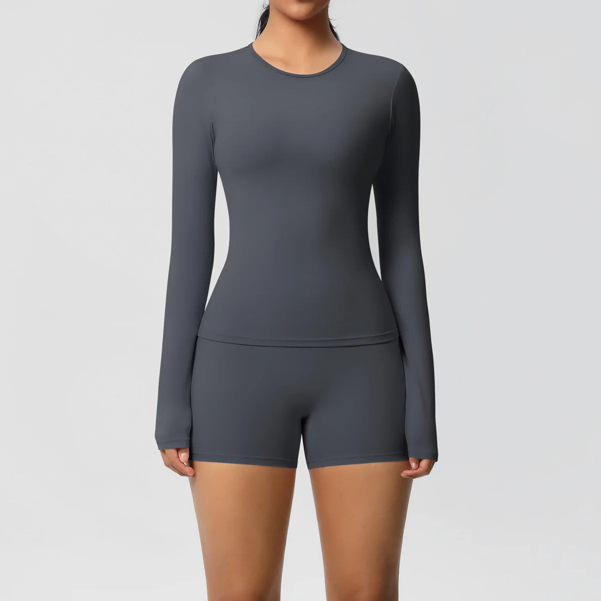 Yoga Clothes Set 2 Piece Gym Sports Shorts Set Women Long Sleeved High Waist Shorts Fitness Suit Running Workout Tracksuit