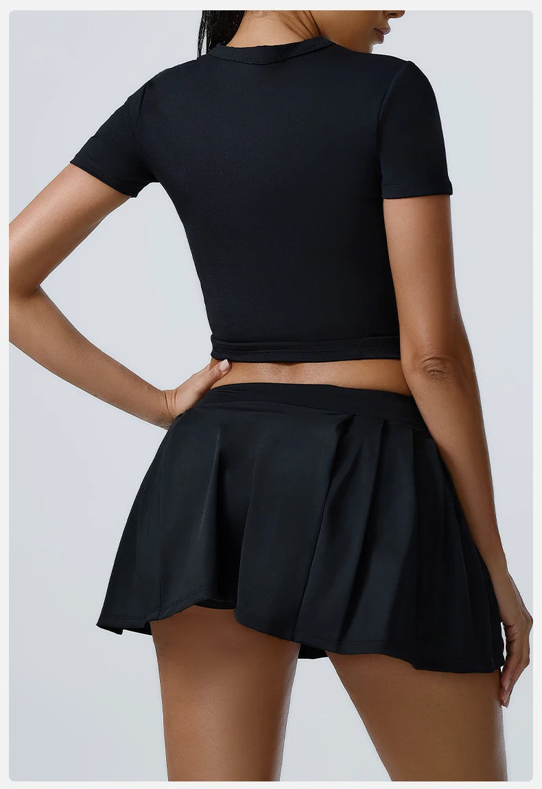 Yoga Set Workout Sets for Women Sportswear 2PCS Gym Suits Crop Short Sleeves High Waist Shorts Outfits Fitness Running Tracksuit