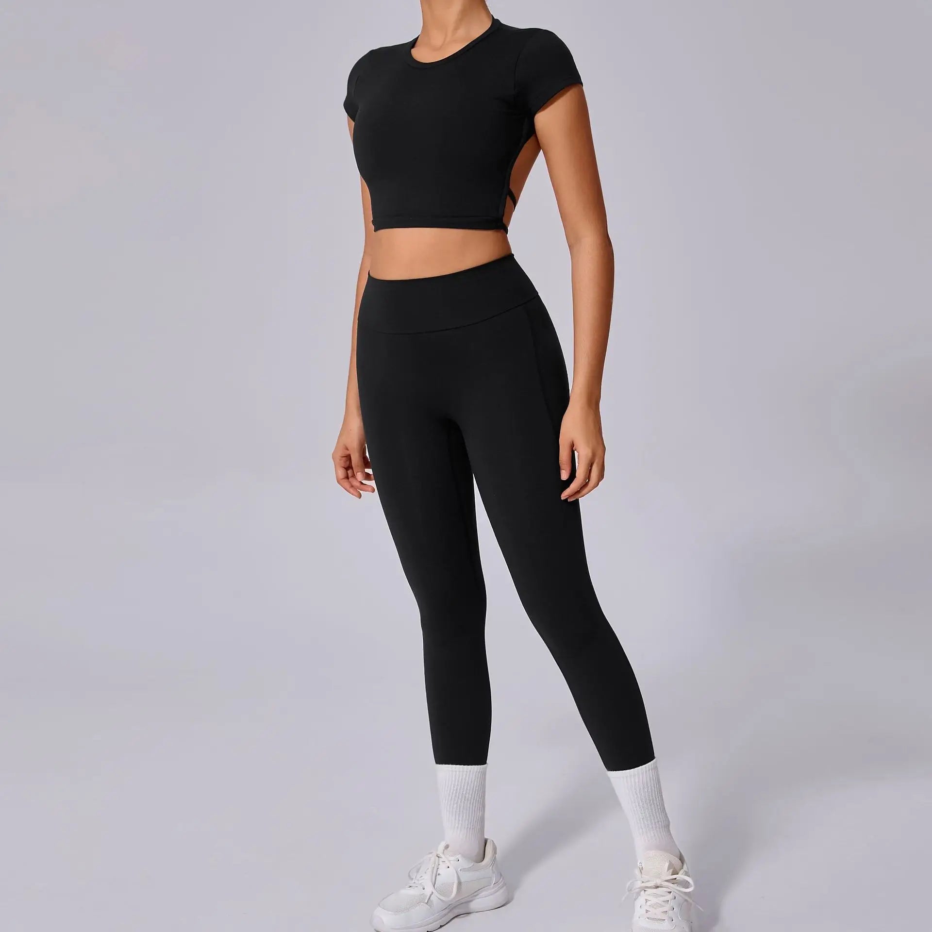 Hollow Beauty Back Crop Top Short Sleeve Workout Yoga Shirt Women Fitness Workout Tops Gym Clothes Sportswear Running T-shirts