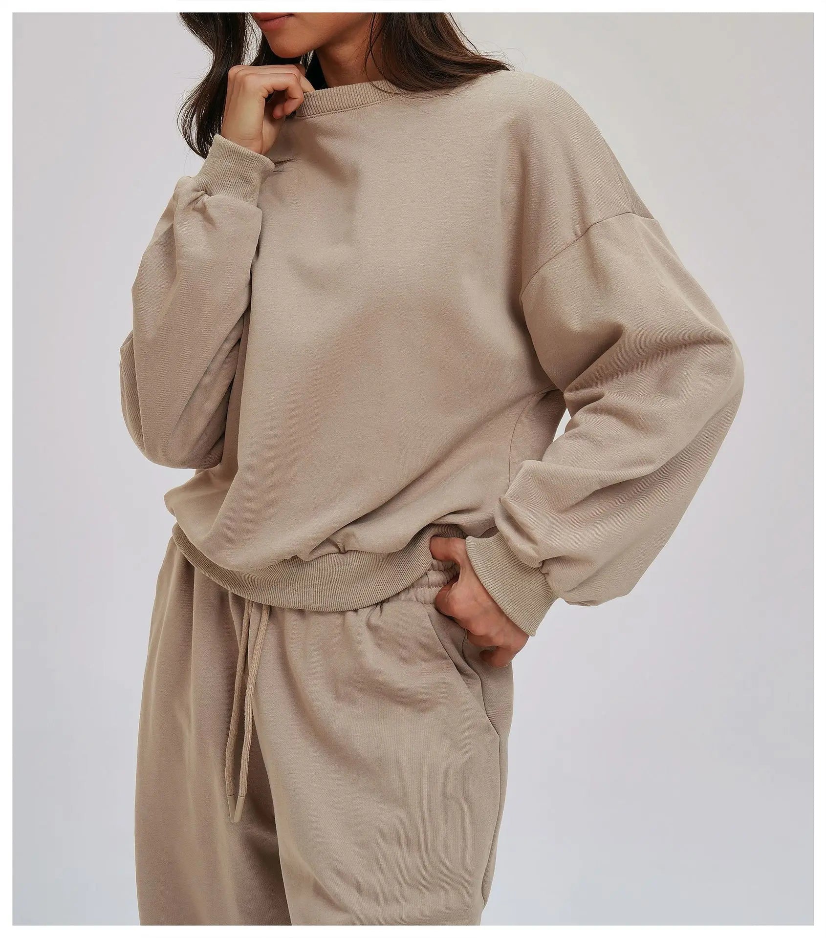 Knitted Round Neck Sports Hoodie for Women Long Sleeves for Outerwear Casual Loose Hoodie Running Top Fitness Sportswear