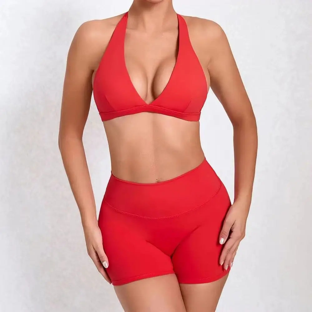 2PCS Yoga Sets Women Gym Workout Clothes High Waist Yoga Shorts Sports Bra High Waist Short Sets Push Up Running Athletic Wear