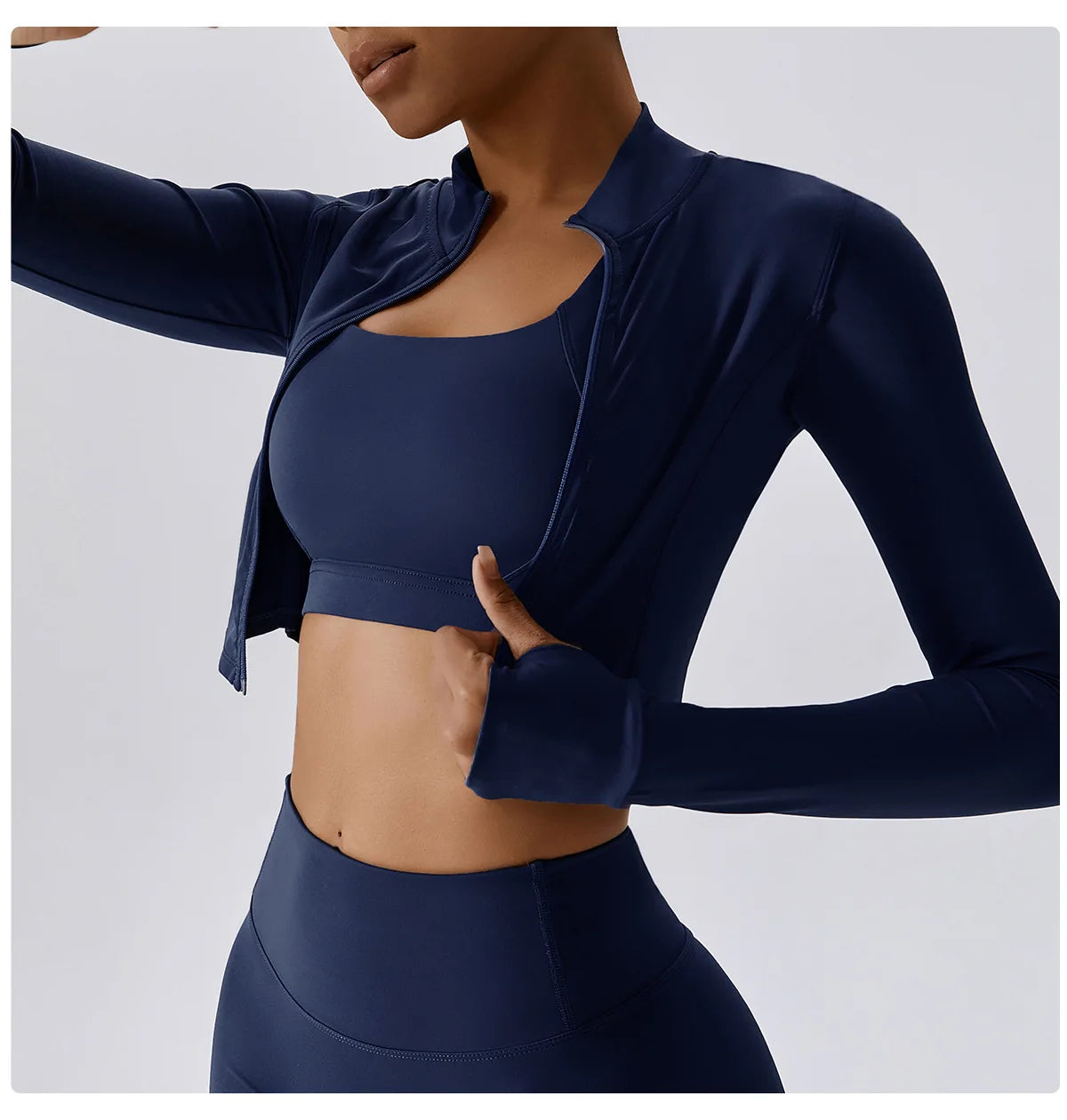 Women Outdoor Sports Long Sleeved Slim Yoga Clothes Quick Dry Zipper Cardigan Stand Up Collar Jacket Running Fitness Jacket Top
