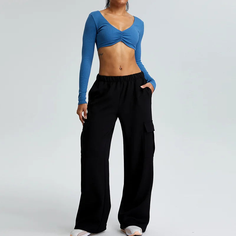 Yoga Shirts Women Crop Top Ribbed Long Sleeves Sexy Shirts for Women Yoga Sports Fitness Running Gym Clothes Push Up Workout Top