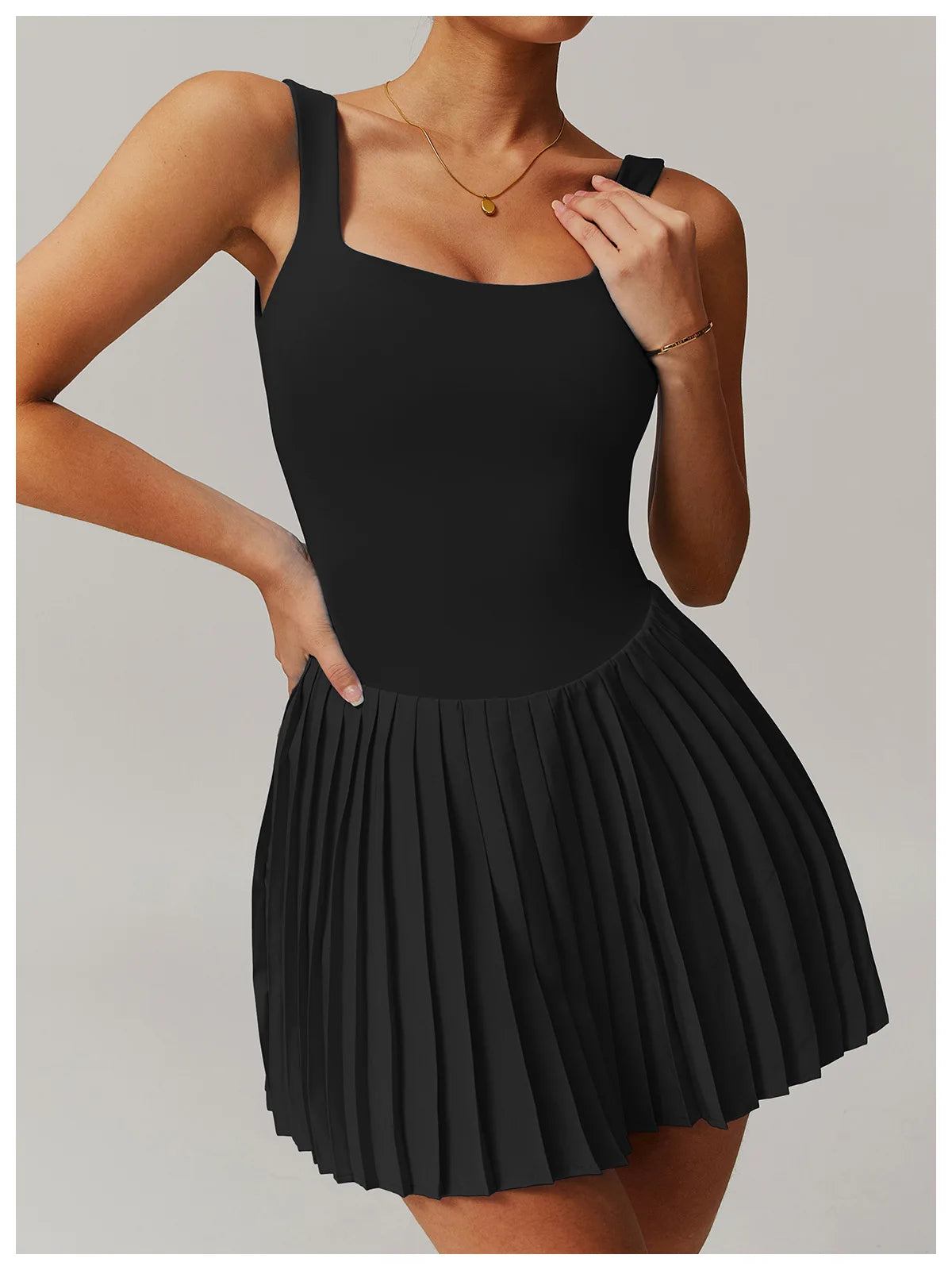 Yoga Set Naked Tennis Dress Women's Jumpsuit Bottom anti Glare Fitness Clothes Sports Running Pockets Pleated Skirt Sports Dress
