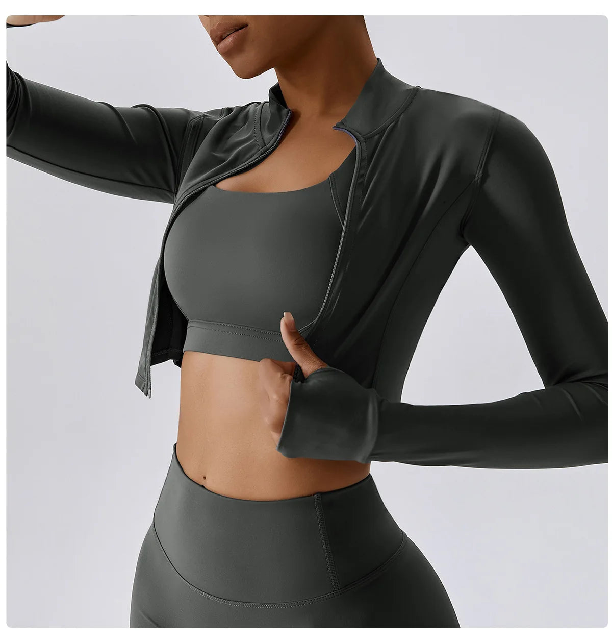 Women Outdoor Sports Long Sleeved Slim Yoga Clothes Quick Dry Zipper Cardigan Stand Up Collar Jacket Running Fitness Jacket Top