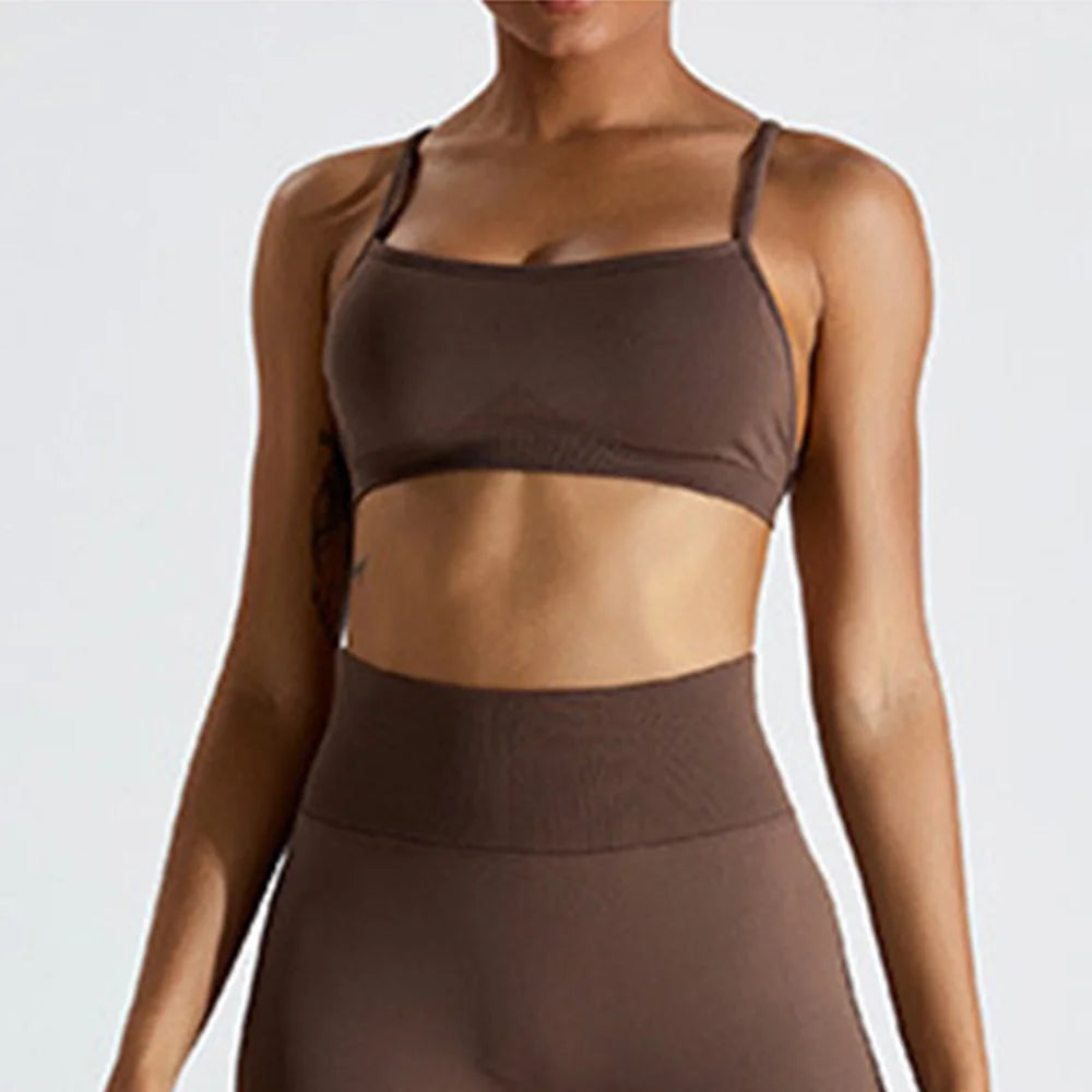 Seamless Soft Cross Back Women Sports Underwear Fitness Bra Tights Yoga Vest High Strength Shockproof Gym Sports Top Push Up Bra