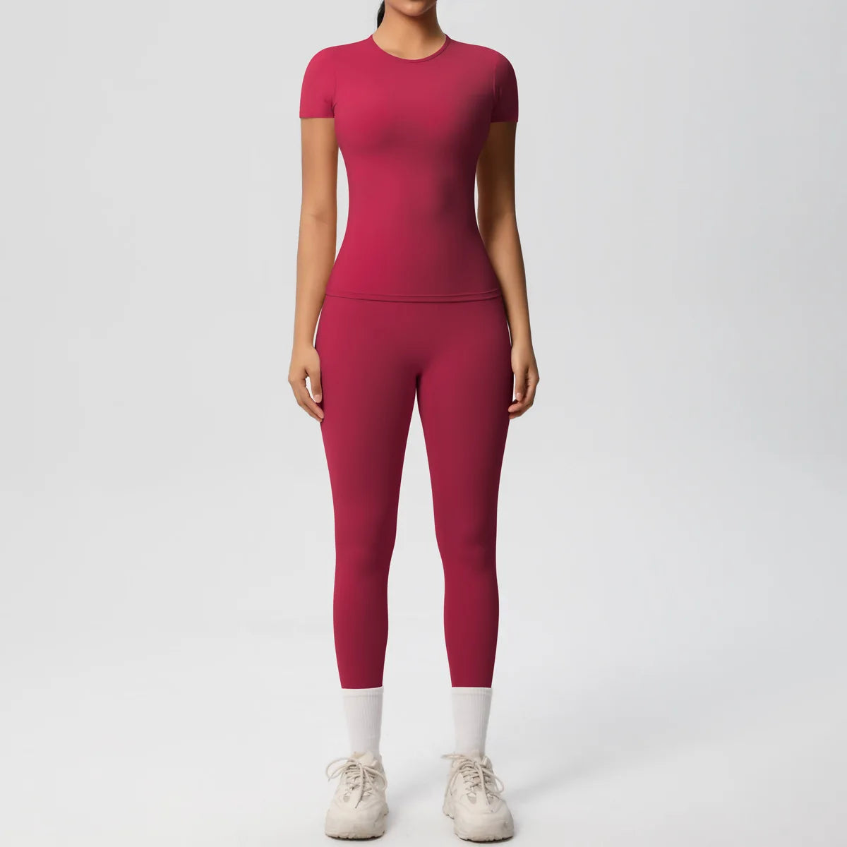 2PCS Yoga Set Women's Tracksuit Quick-Drying Gym Leggings Set Short Sleeve Breathable Gym Yoga Slim Fitness Active Top
