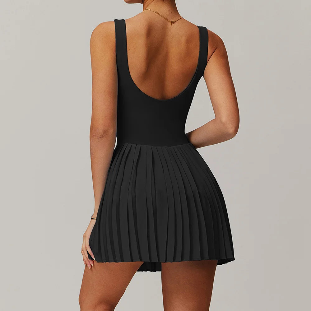 Yoga Set Naked Tennis Dress Women's Jumpsuit Bottom anti Glare Fitness Clothes Sports Running Pockets Pleated Skirt Sports Dress