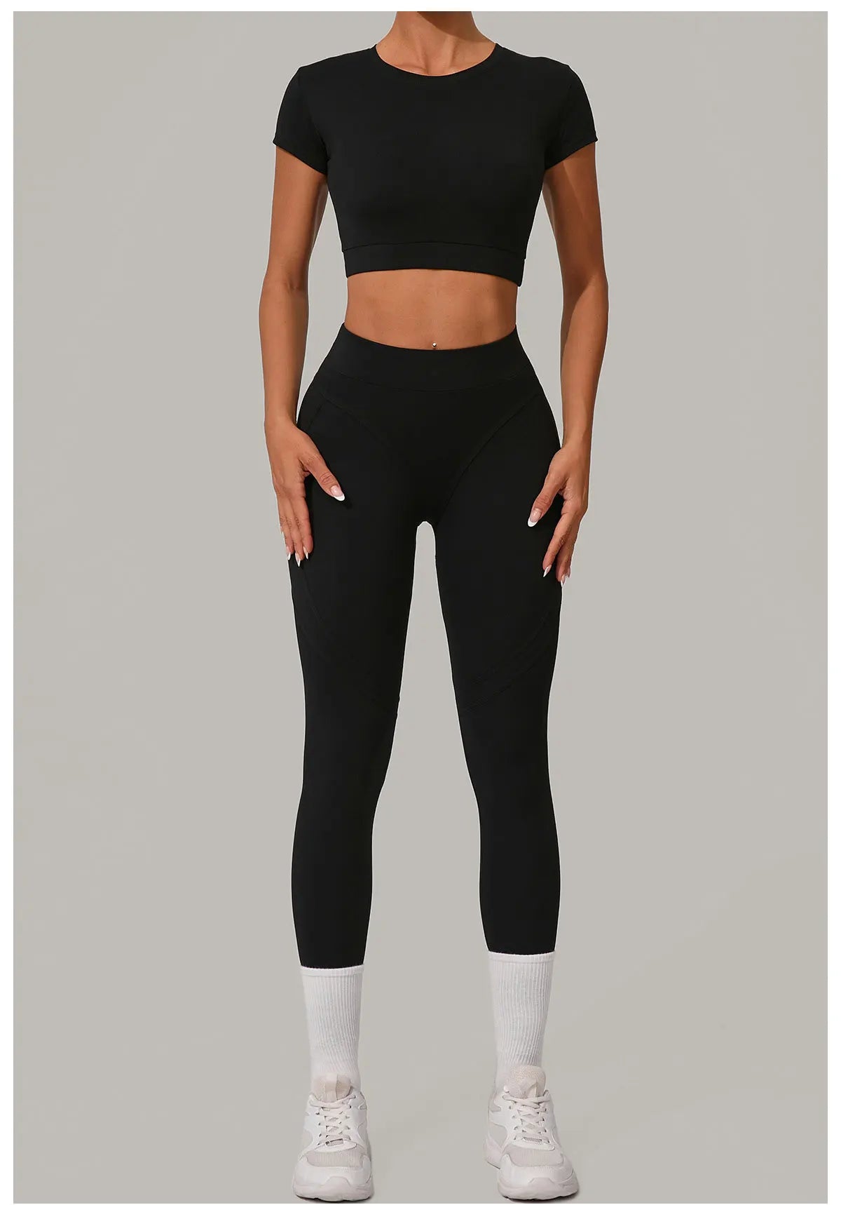 2PCS Yoga Set Gym Clothes Seamless Sportswear Yoga Suits Women Fitness Tracksuits Sports Short Sleeves Gym Leggings Sports Suits