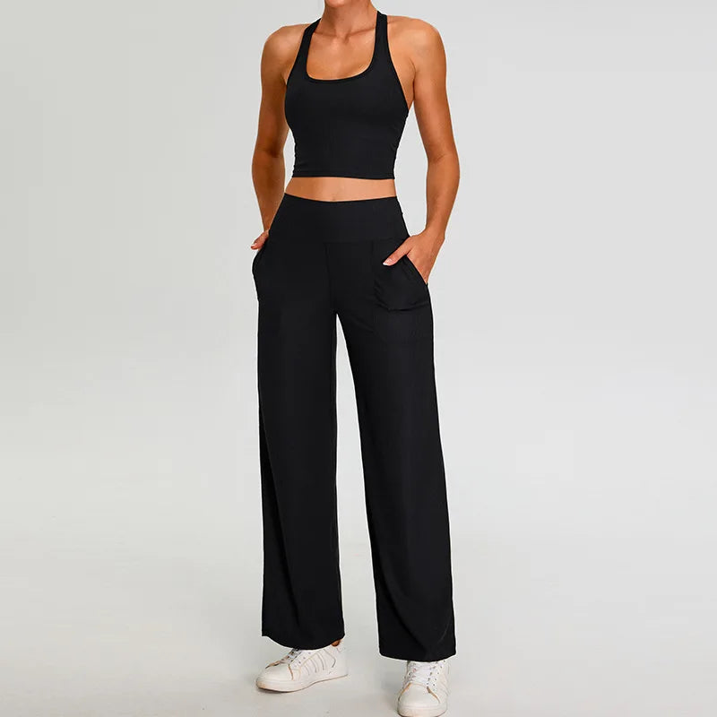 Ribbed Yoga Set Women's Tracksuits Sportswear 2PCS Running and Fitness Set Gym Workout Clothes High Waist Yoga Pants Sports Bra
