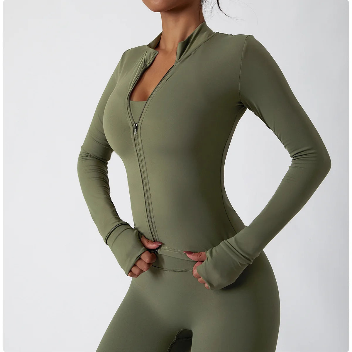 Zipper Yoga Shirts For Women Jacket Long Sleeve Fitness Running Gym Clothes Workout Dry Fit Breathable High Elastic Sports Top