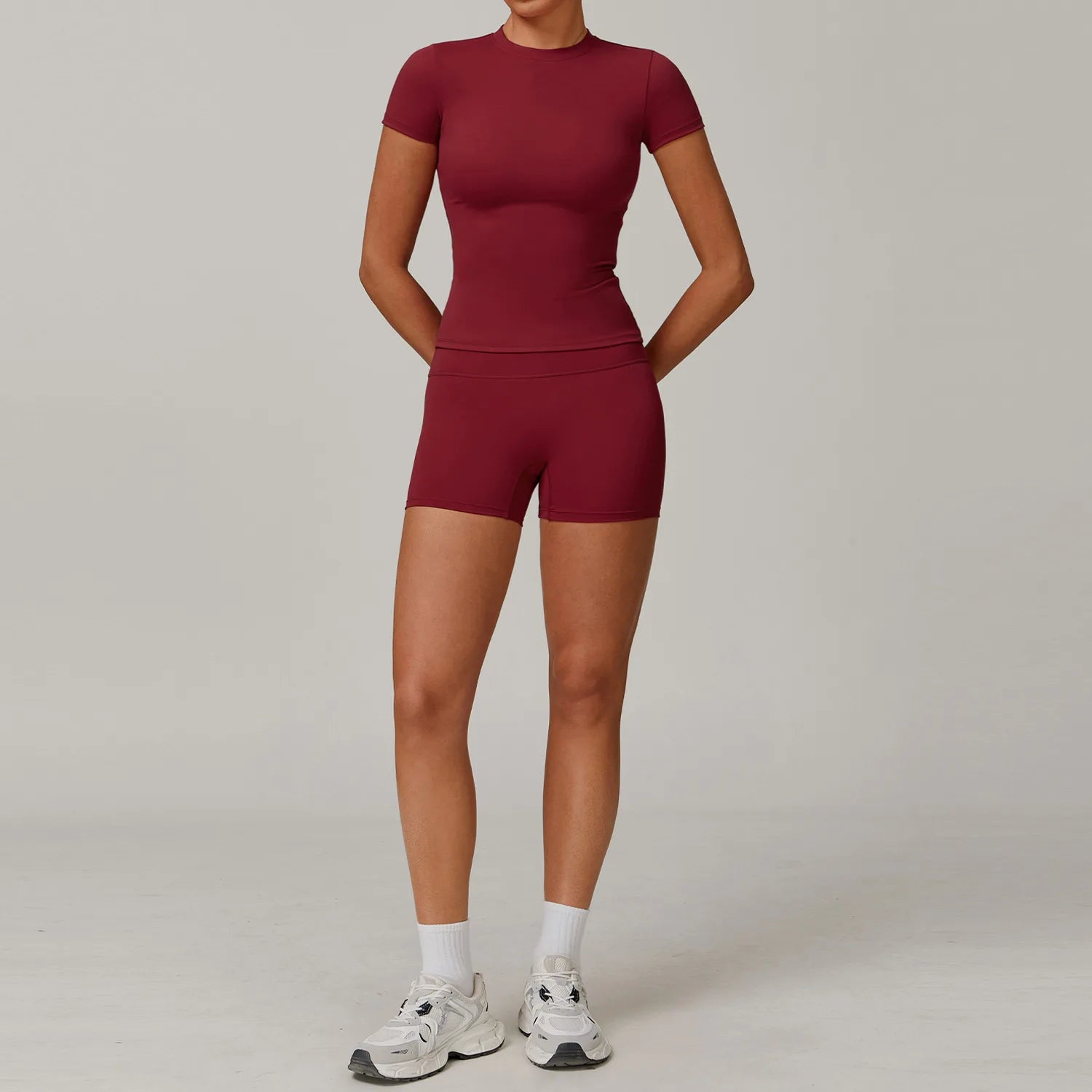 2PCS Yoga Set Sports Suit For Women Fitness Short Sleeve Tracksuits Sports Bra High Waist Leggings Gym Sports Clothes Sportswear