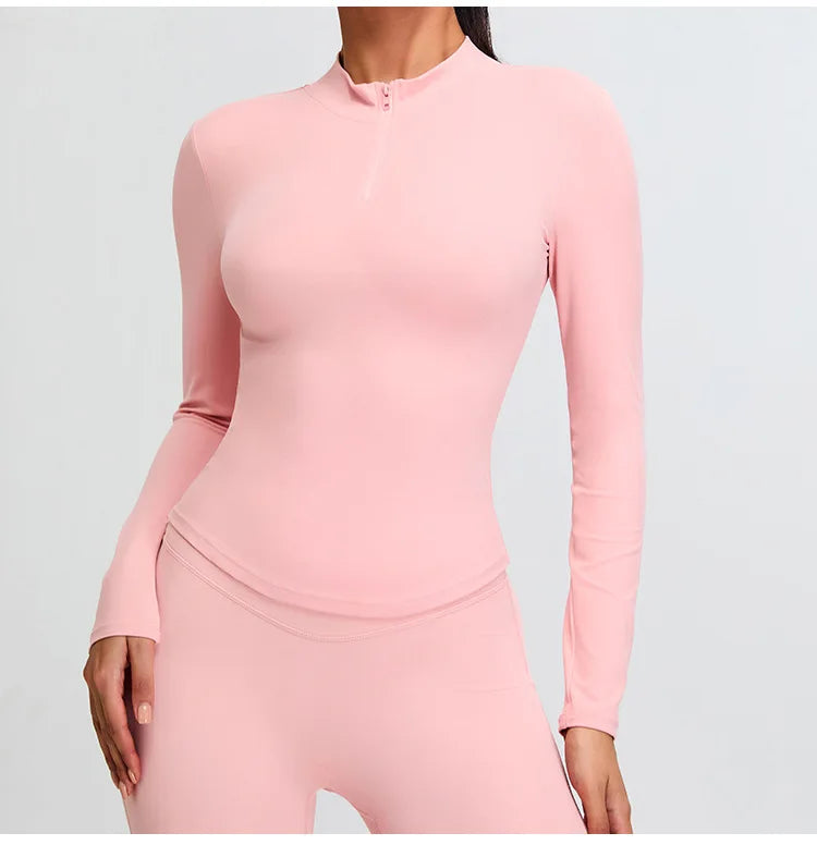 Half Zipper Yoga Long Sleeve Women Shirt Sports Jacket Fitness Gym Top Activewear Running Coats Sports Workout Clothes Woman Top