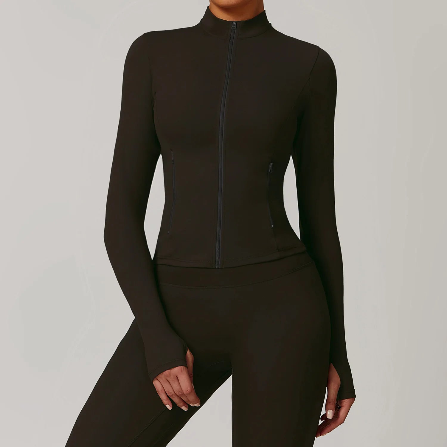 Women Outdoor Running Fitness Wear T-shirt Long Sleeved Thumb Holes Top Zipper Yoga Long Sleeved Yoga Shirt Gym Push Up Workout
