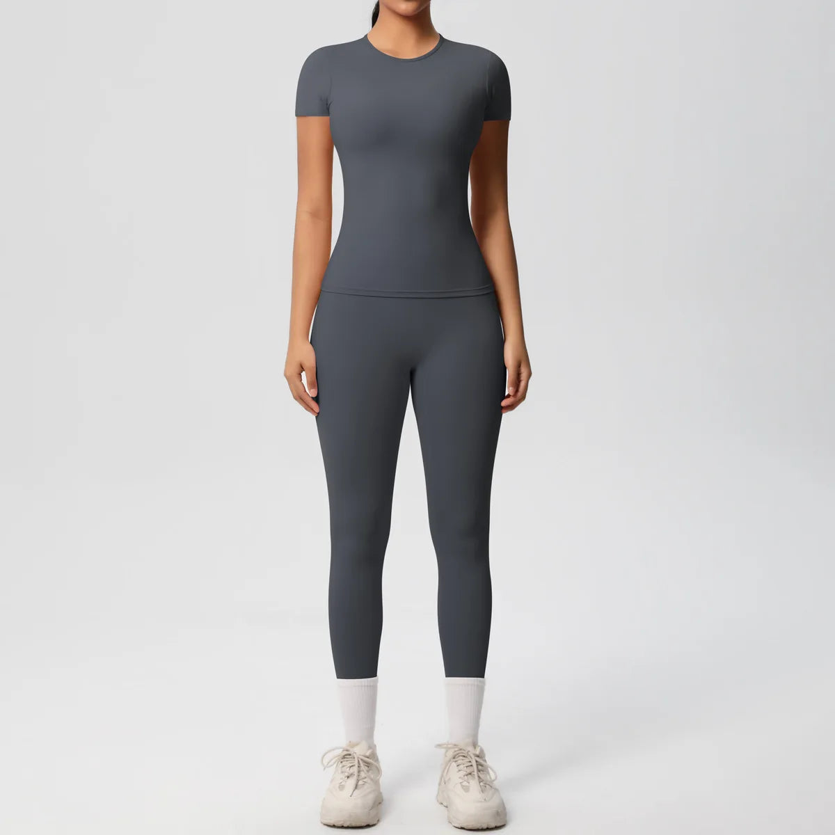 2PCS Yoga Set Women's Tracksuit Quick-Drying Gym Leggings Set Short Sleeve Breathable Gym Yoga Slim Fitness Active Top