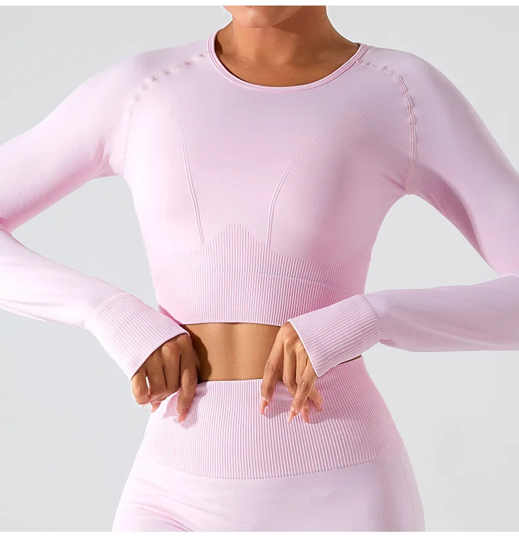 Women's Seamless Long Sleeve Top Yoga Shirts Running T-Shirt Workout Running Fitness Gym Sports Top Training Crop Top Solidcolor