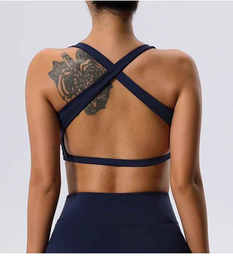 Push Up Sports Bra Women Underwear Cross Criss Top Padded Bralette Sports Bra Backless Training Fitness Workout Yoga Bra Women