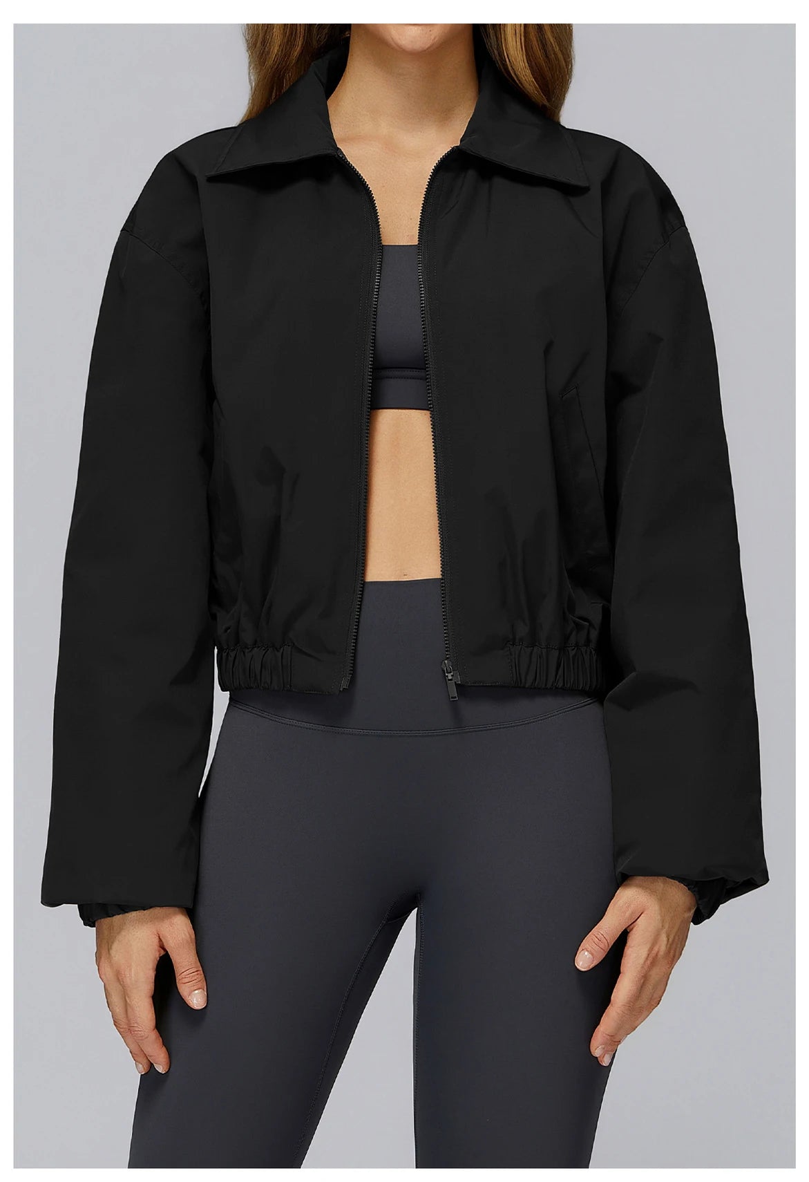 Winter Long Sleeved Loose Jacket Women's Zipper Yoga Long Sleeved Windproof Warm Sports Top Outdoor Hiking and Running Jacket