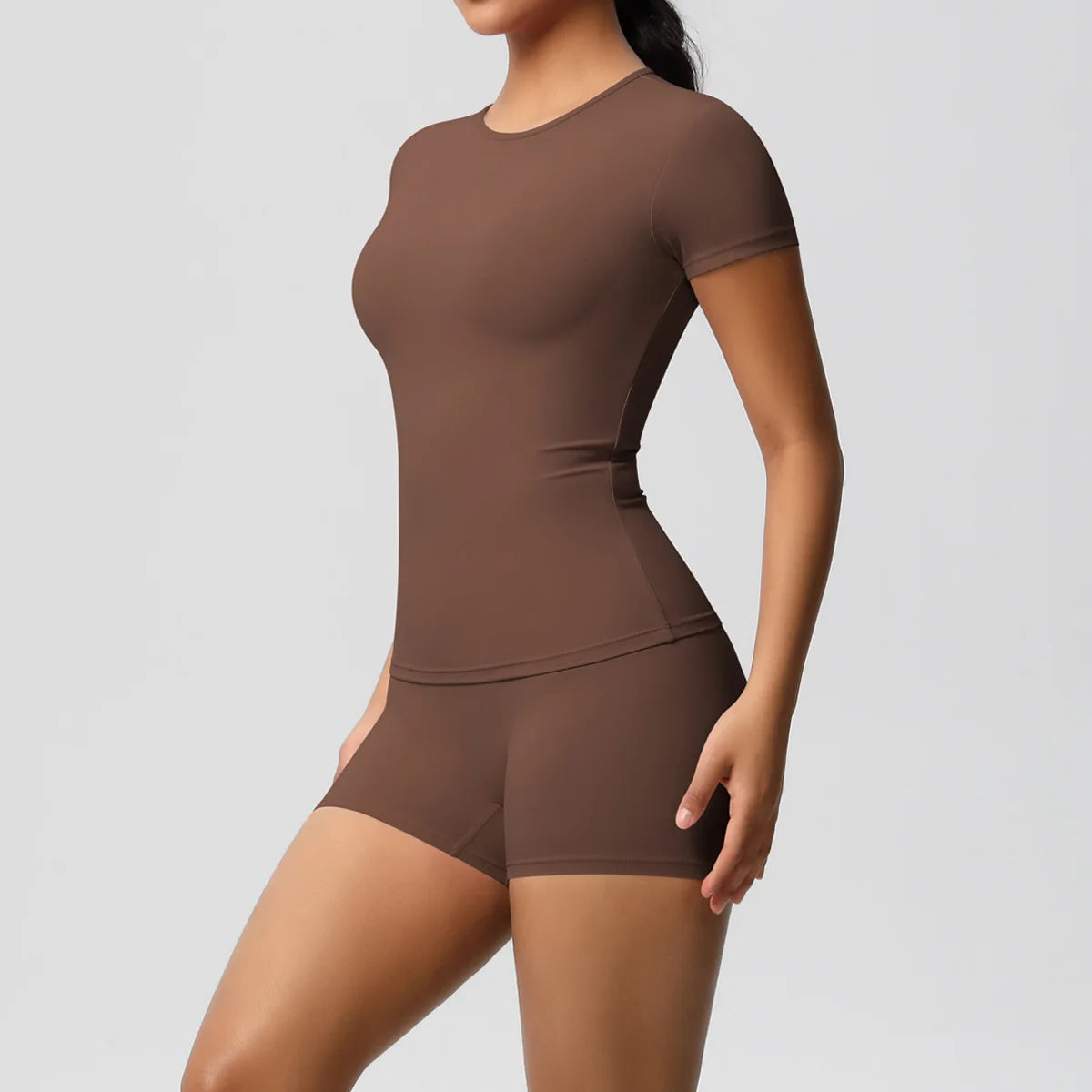 UREN 2PCS Gym Set Summer Short Sleeve Breathable Stretchy GYM Yoga Slim Fitness Active Top Women's Quick-Drying Cycling Short