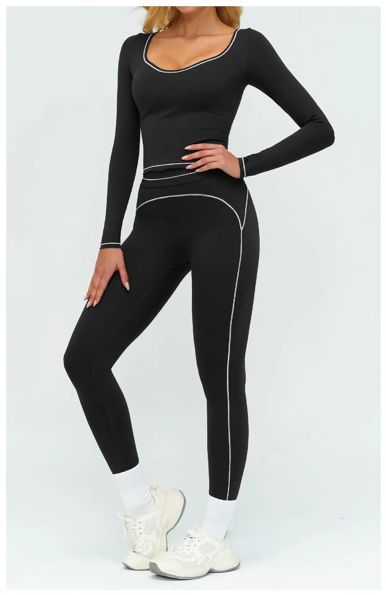 Yoga Set Women Tracksuit 2PCS Sportswear Workout Clothes Athletic Wear Gym Leggings Fitness Outfits Top Long Sleeve Sports Suits