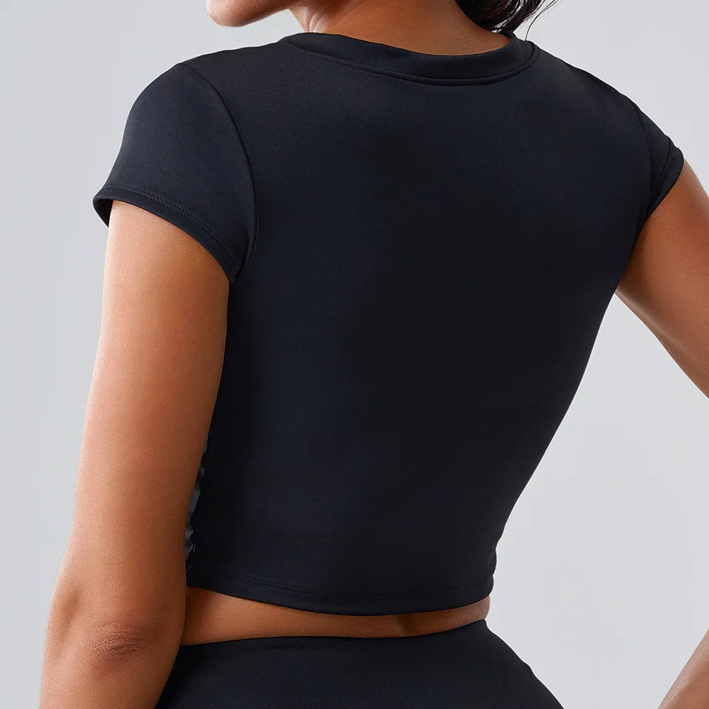 Women Yoga Top Sexy Sport T Shirts Fitness Clothes Workout Short Sleeve Yoga Shirt Gym Top Running Active Wear Push Up Sport Top