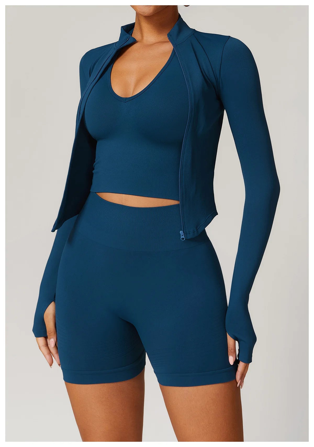 Ribbed Yoga Tops Women's Standing Collar Yoga Long Sleeved Sports Jacket Running Training Fitness Top Gym Workout Running Shirt