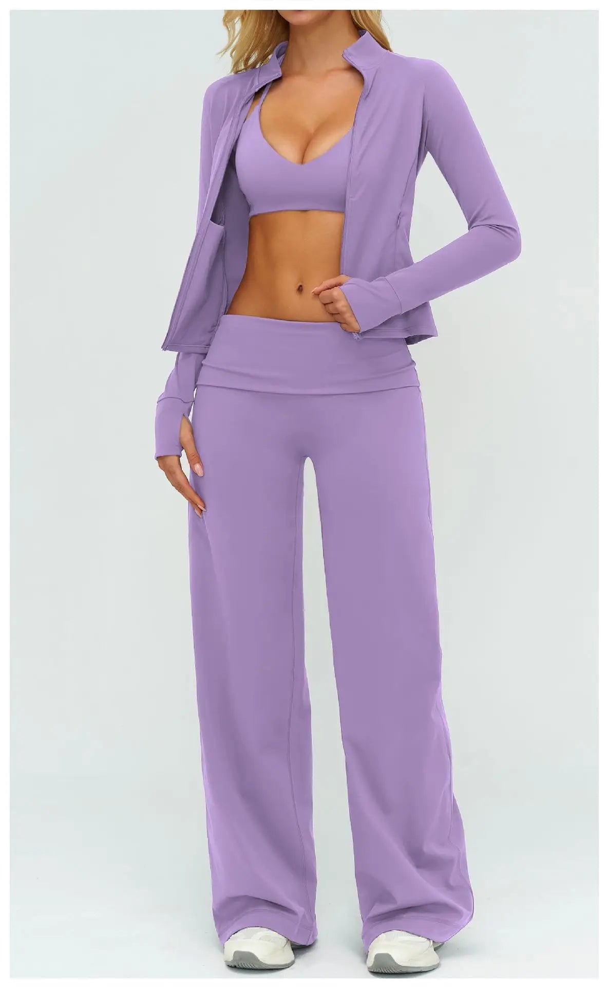 2/3PCS Women Tracksuit Yoga Set Sportswear Workout Clothes Athletic Wear Gym Outfit Fitness Bra Crop Top Long Sleeve Sports Suit